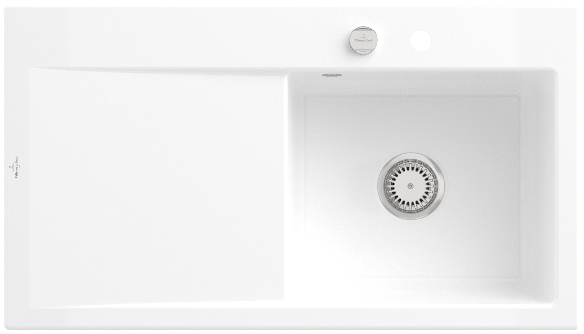 Villeroy & Boch Subway Style 50 Einbauspüle inklusive Ablaufgarnitur mit Excenterbetätigung, aus Keramik, 900x510mm, Weiß Alpin CeramicPlus