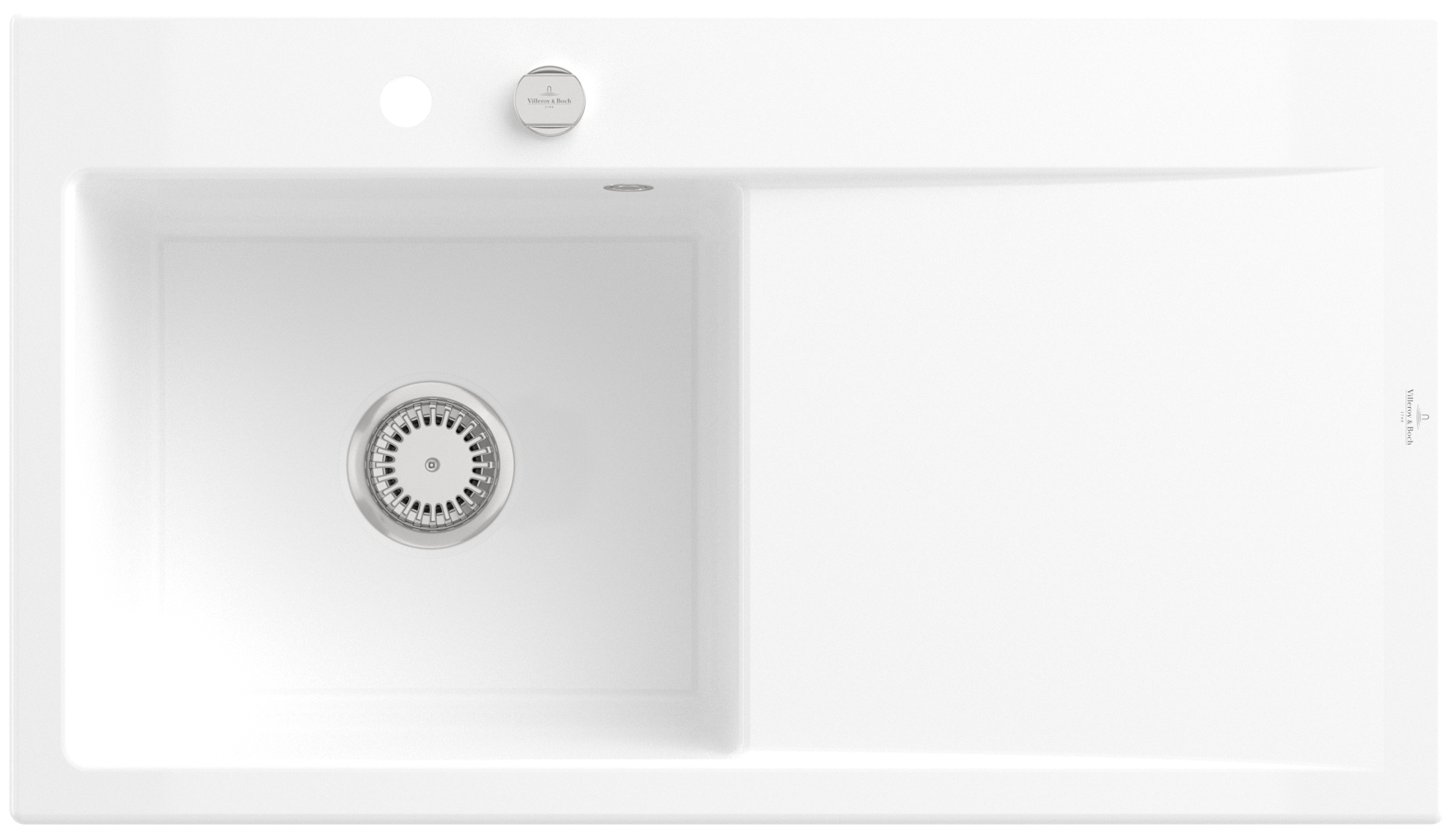 Villeroy & Boch Subway Style 50 Einbauspüle inklusive Ablaufgarnitur mit Excenterbetätigung, aus Keramik, 900x510mm, Weiß Alpin CeramicPlus