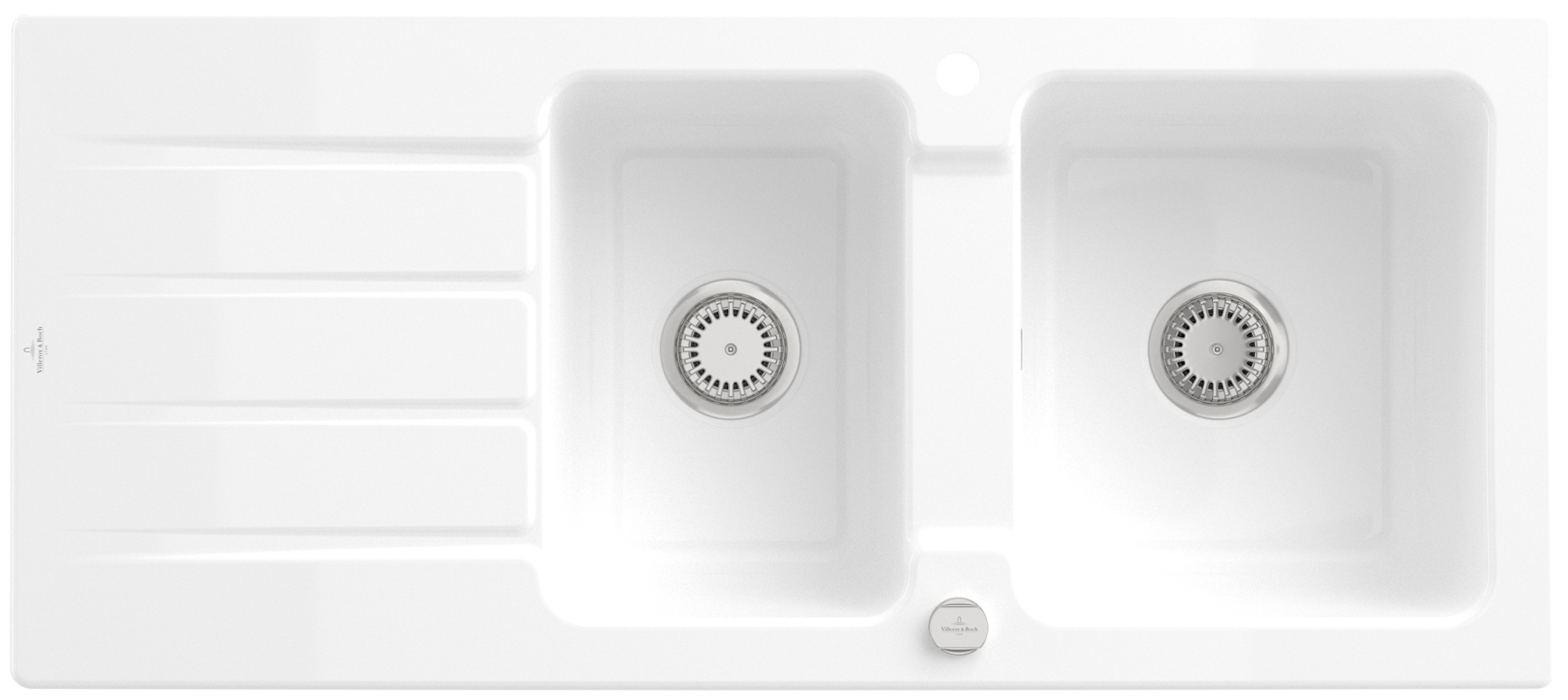 Villeroy & Boch Architectura 80 Inbouwspoelbak inclusief Afvoergarnituur met afvoergarnituur met wastebediening, van Keramiek, 1160x510mm, White Alpine CeramicPlus