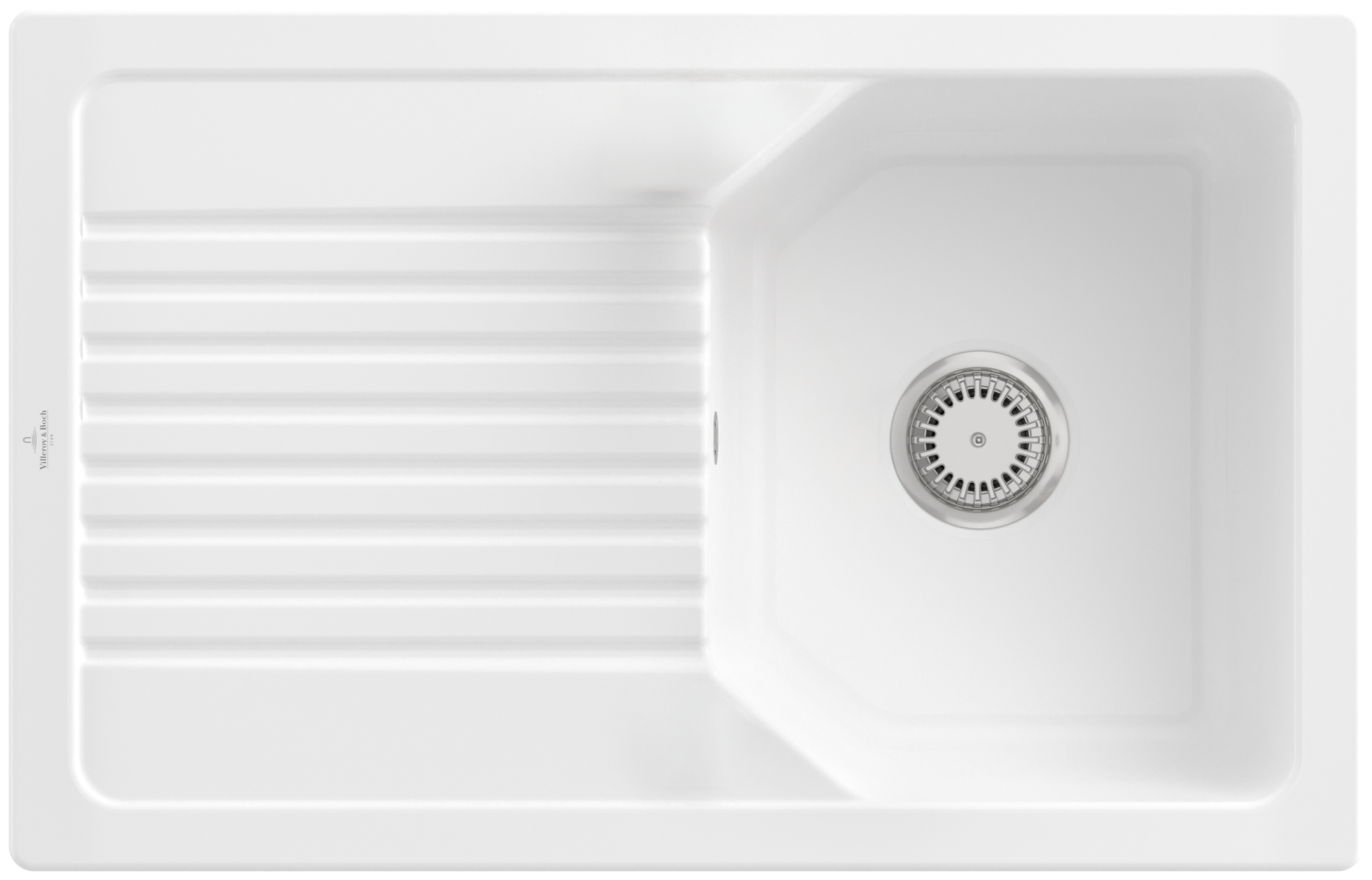 Villeroy & Boch Linara 45 Inbouwspoelbak inclusief Afvoergarnituur met afvoergarnituur met handbediening, van TitanCeram, 800x510mm, White Alpine CeramicPlus
