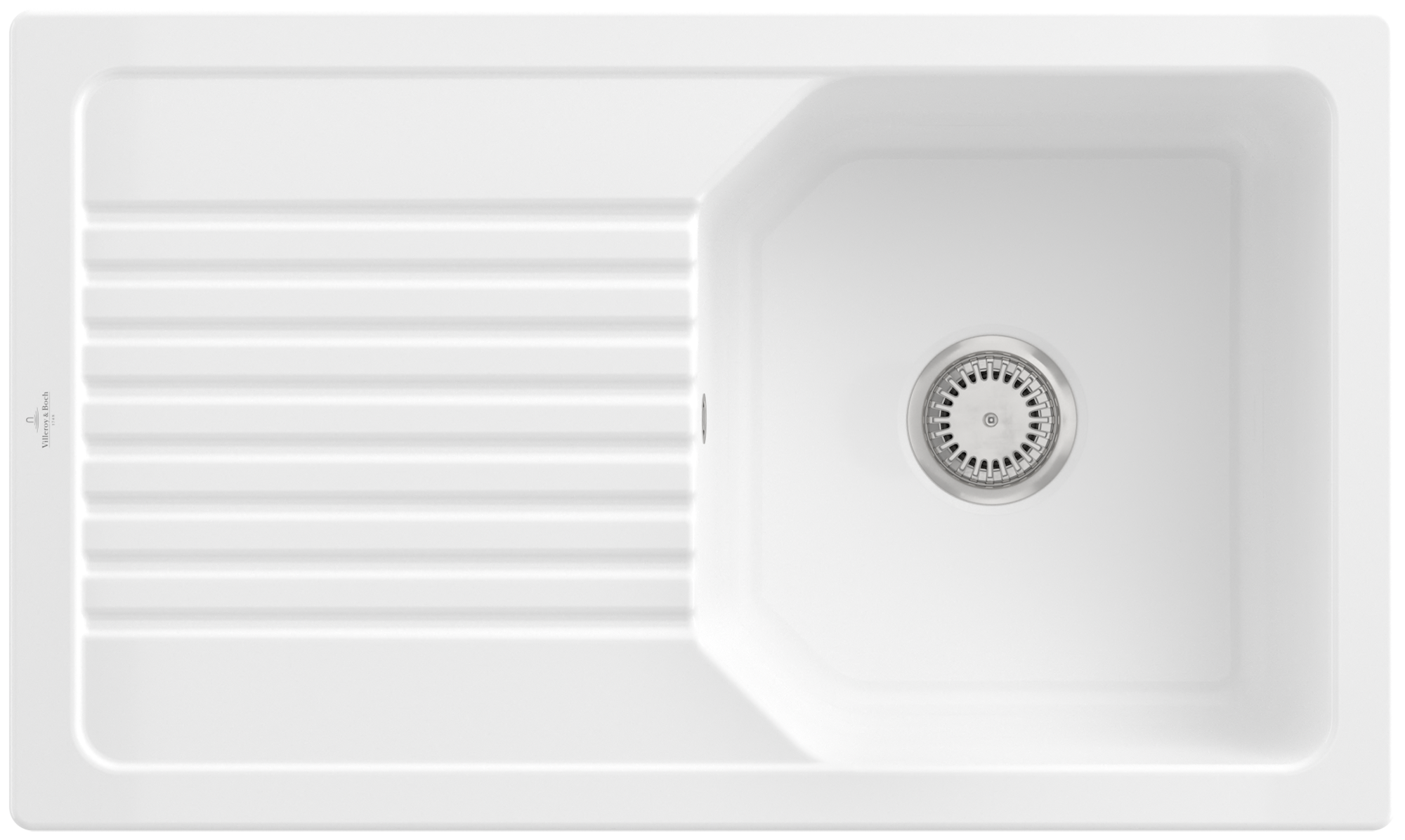 Villeroy & Boch Linara Vlakinbouw spoelbak inclusief Afvoergarnituur met afvoergarnituur met handbediening, van TitanCeram, 860x510mm, White Alpine CeramicPlus