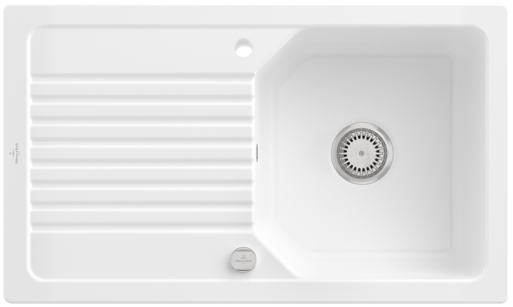 Villeroy & Boch Linara Vlakinbouw spoelbak inclusief Afvoergarnituur met afvoergarnituur met wastebediening, van TitanCeram, 860x510mm, White Alpine CeramicPlus