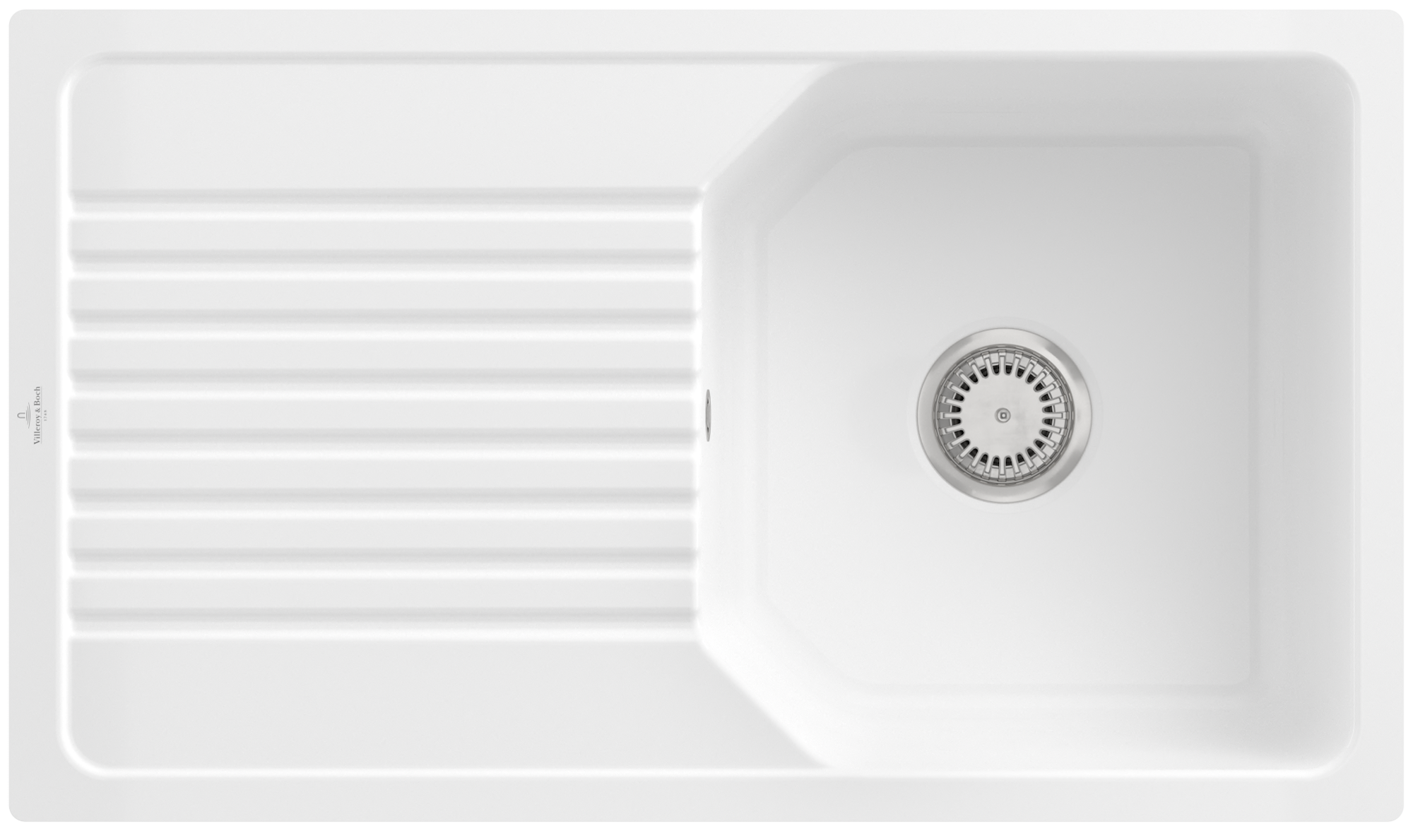 Villeroy & Boch Linara Vlakinbouw spoelbak inclusief Afvoergarnituur met afvoergarnituur met handbediening, van Keramiek, 840x490mm, White Alpine CeramicPlus