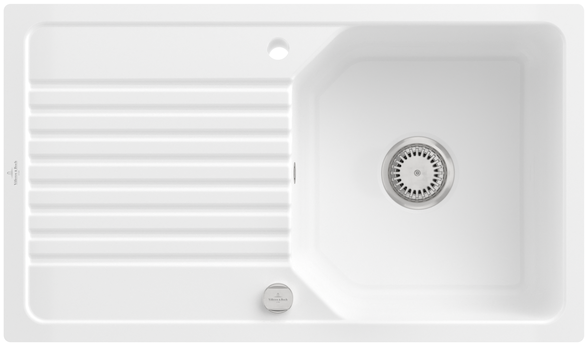 Villeroy & Boch Linara Vlakinbouw spoelbak inclusief Afvoergarnituur met afvoergarnituur met wastebediening, van Keramiek, 840x490mm, White Alpine CeramicPlus