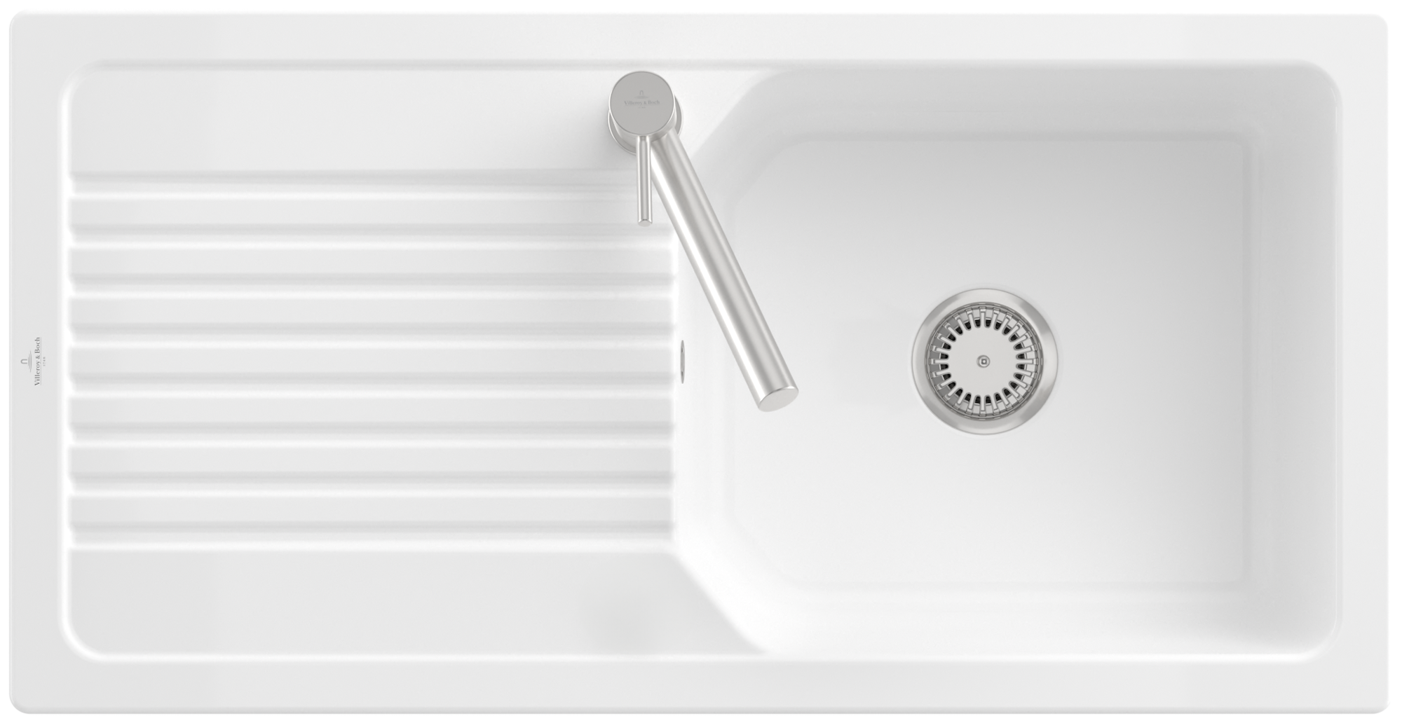 Villeroy & Boch Linara 60 Inbouwspoelbak inclusief Afvoergarnituur met afvoergarnituur met handbediening, van TitanCeram, 1000x510mm, White Alpine CeramicPlus