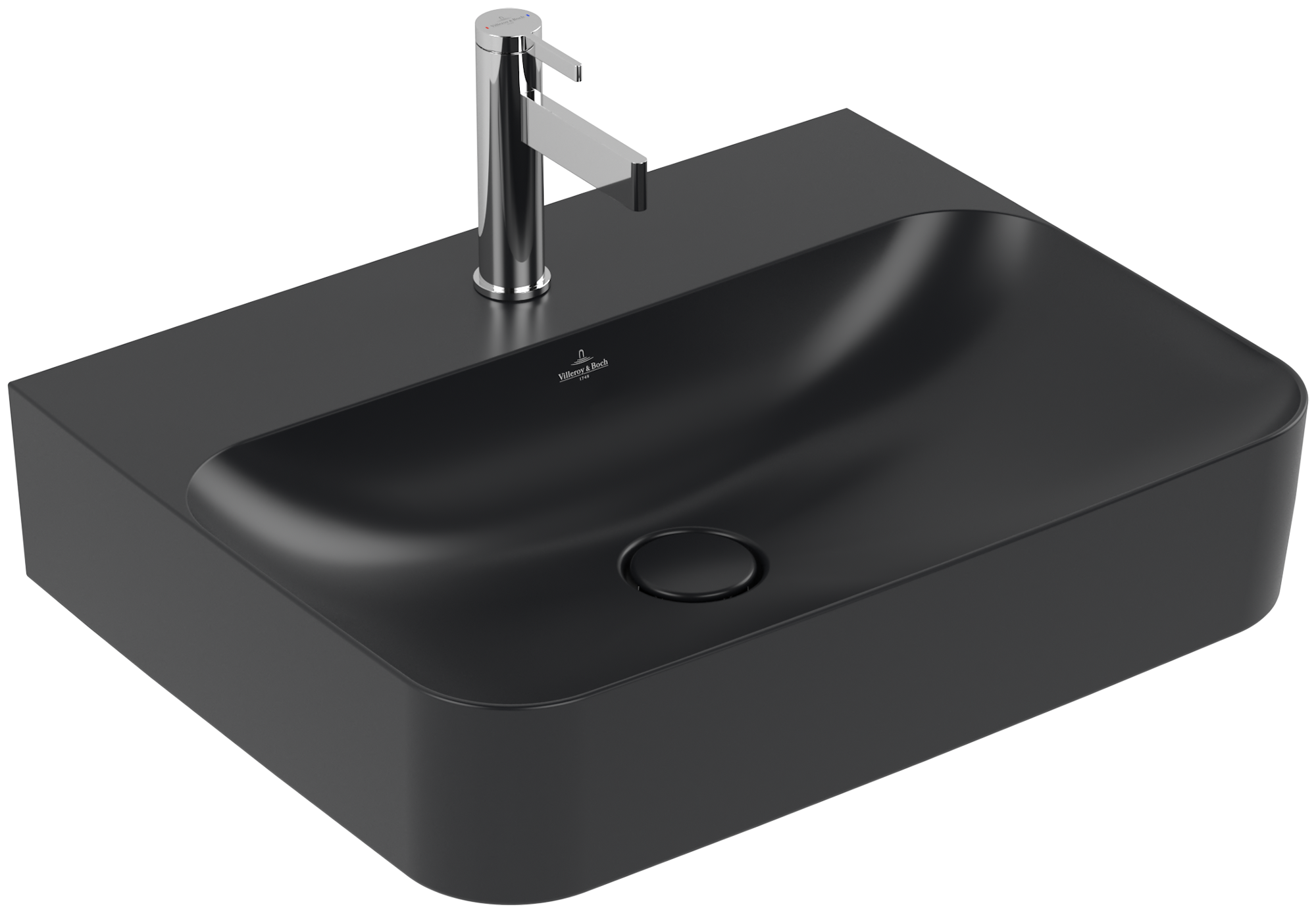 Villeroy & Boch Finion Waschbecken, 600x470x164mm, ohne Überlauf, Pure Black CeramicPlus
