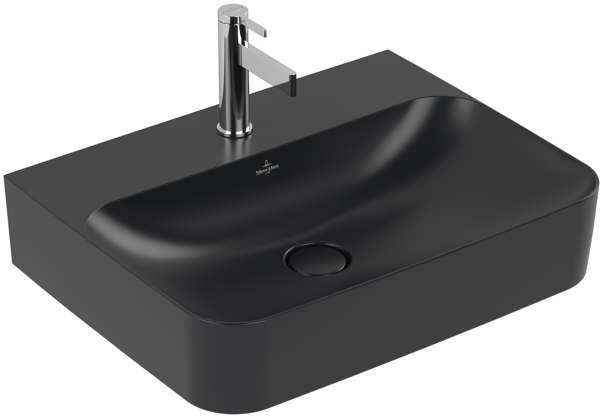 Villeroy & Boch Finion Waschbecken, 600x470x164mm, mit verdecktem Überlauf, Pure Black CeramicPlus