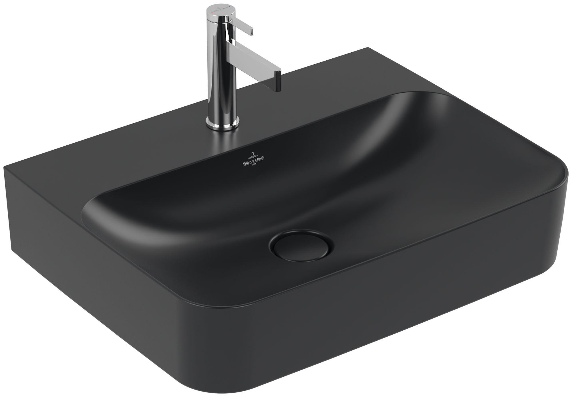 Villeroy & Boch Finion Waschbecken, 600x470x164mm, mit verdecktem Überlauf, Pure Black CeramicPlus