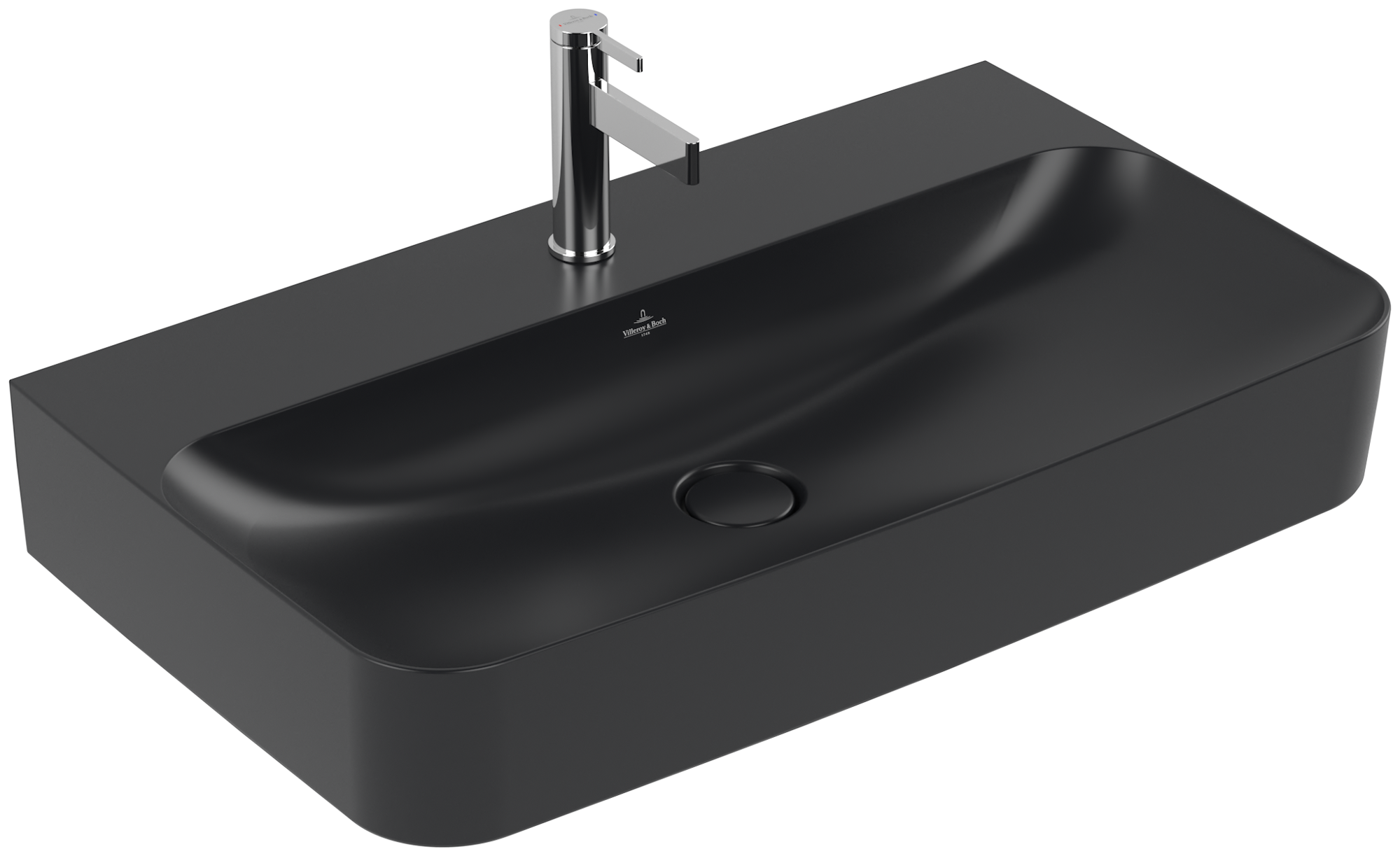Villeroy & Boch Finion Waschbecken, 800x470x165mm, mit verdecktem Überlauf, Pure Black CeramicPlus