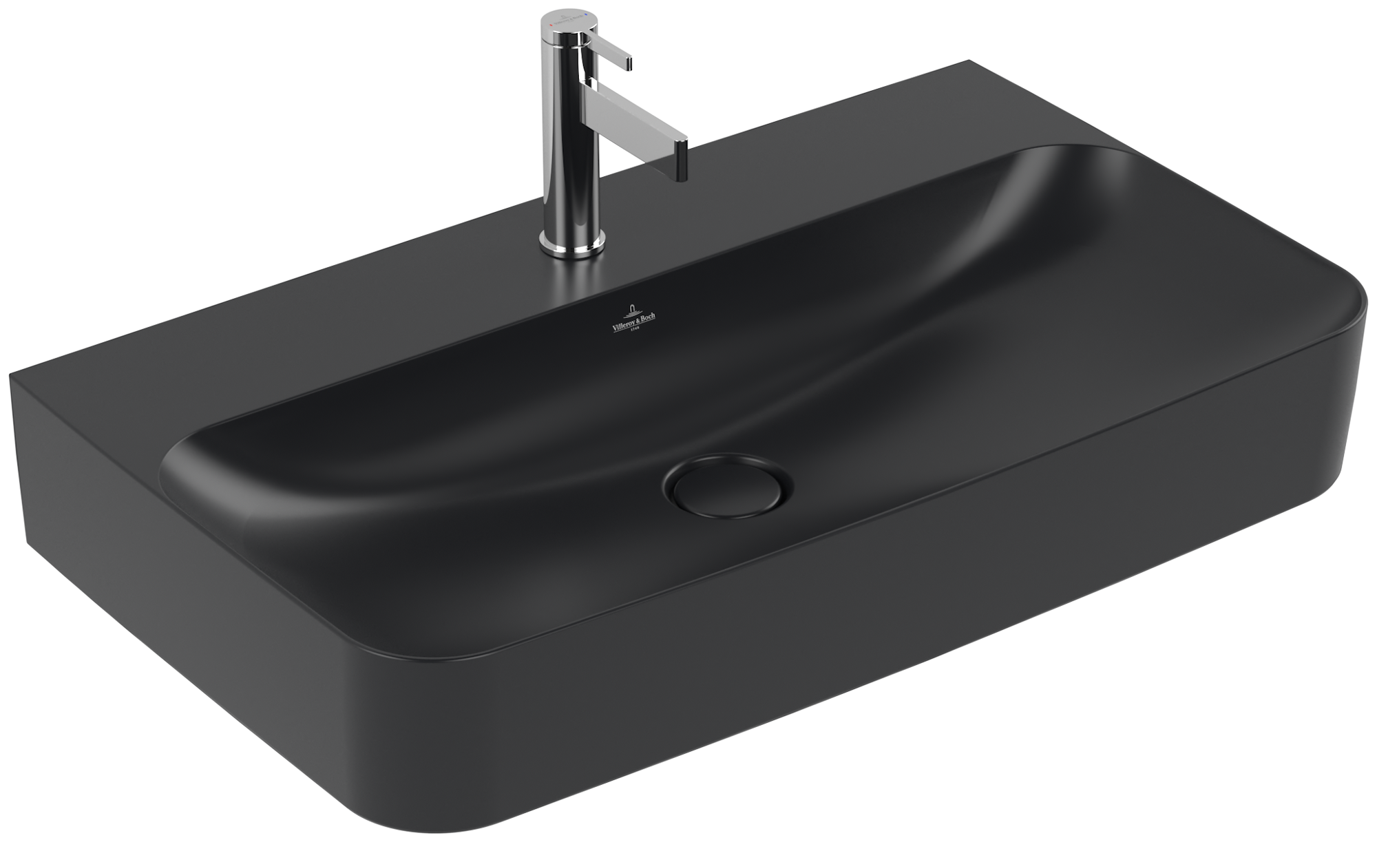 Villeroy & Boch Finion Waschbecken, 800x470x165mm, mit verdecktem Überlauf, Pure Black CeramicPlus