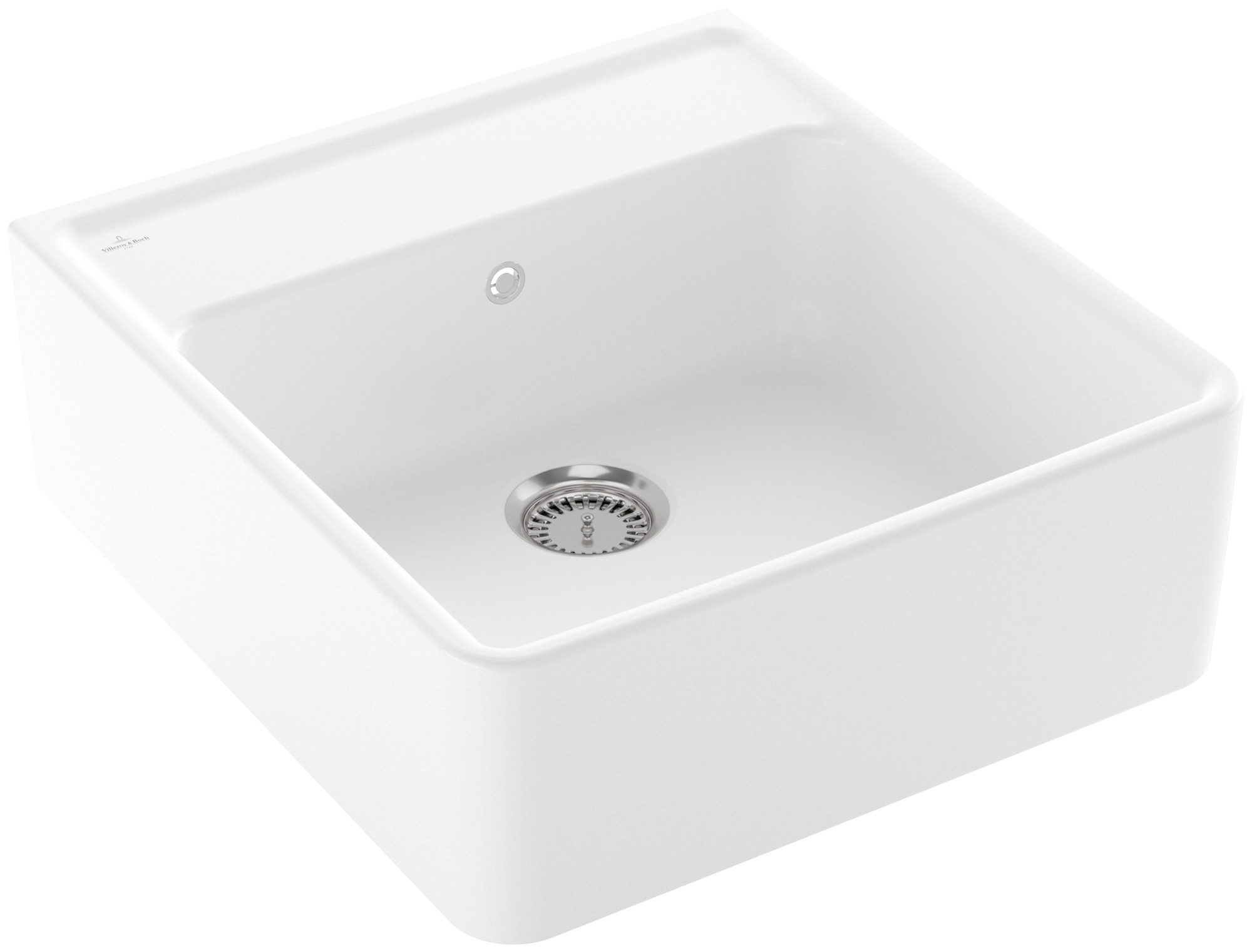 Villeroy & Boch Gootsteen met enkele spoelbak Gootsteen spoelbak inclusief Afvoergarnituur met afvoergarnituur met handbediening, van Keramiek, 595x630mm, Stone White CeramicPlus