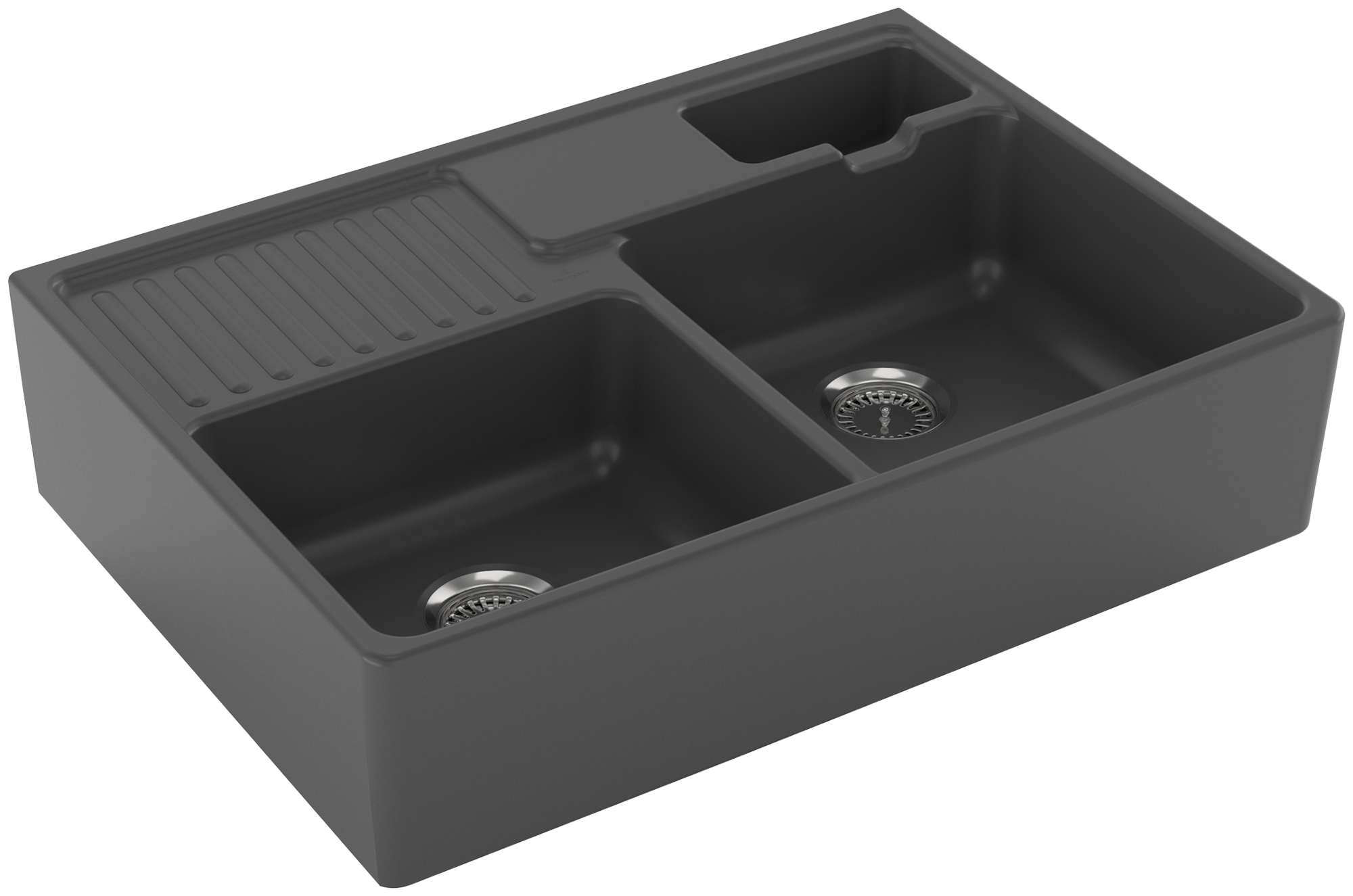 Villeroy & Boch Double-bowl sink Double-bowl sink included Waste system with basket strainer waste, of Ceramic, 895x630mm, Graphite CeramicPlus