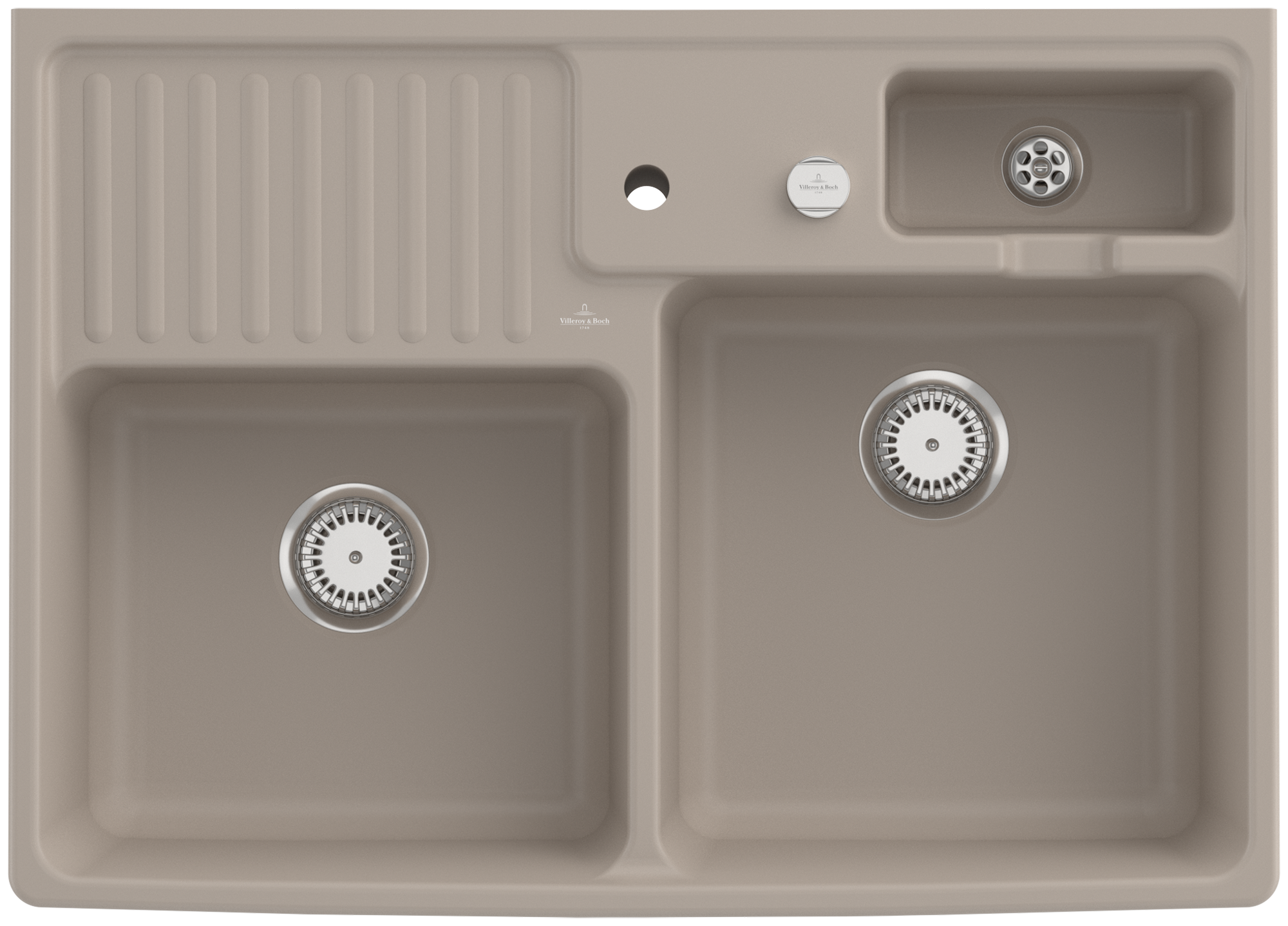 Villeroy & Boch Double-bowl sink Double-bowl sink included Waste system with pop-up waste system, of Ceramic, 895x630mm, Almond CeramicPlus