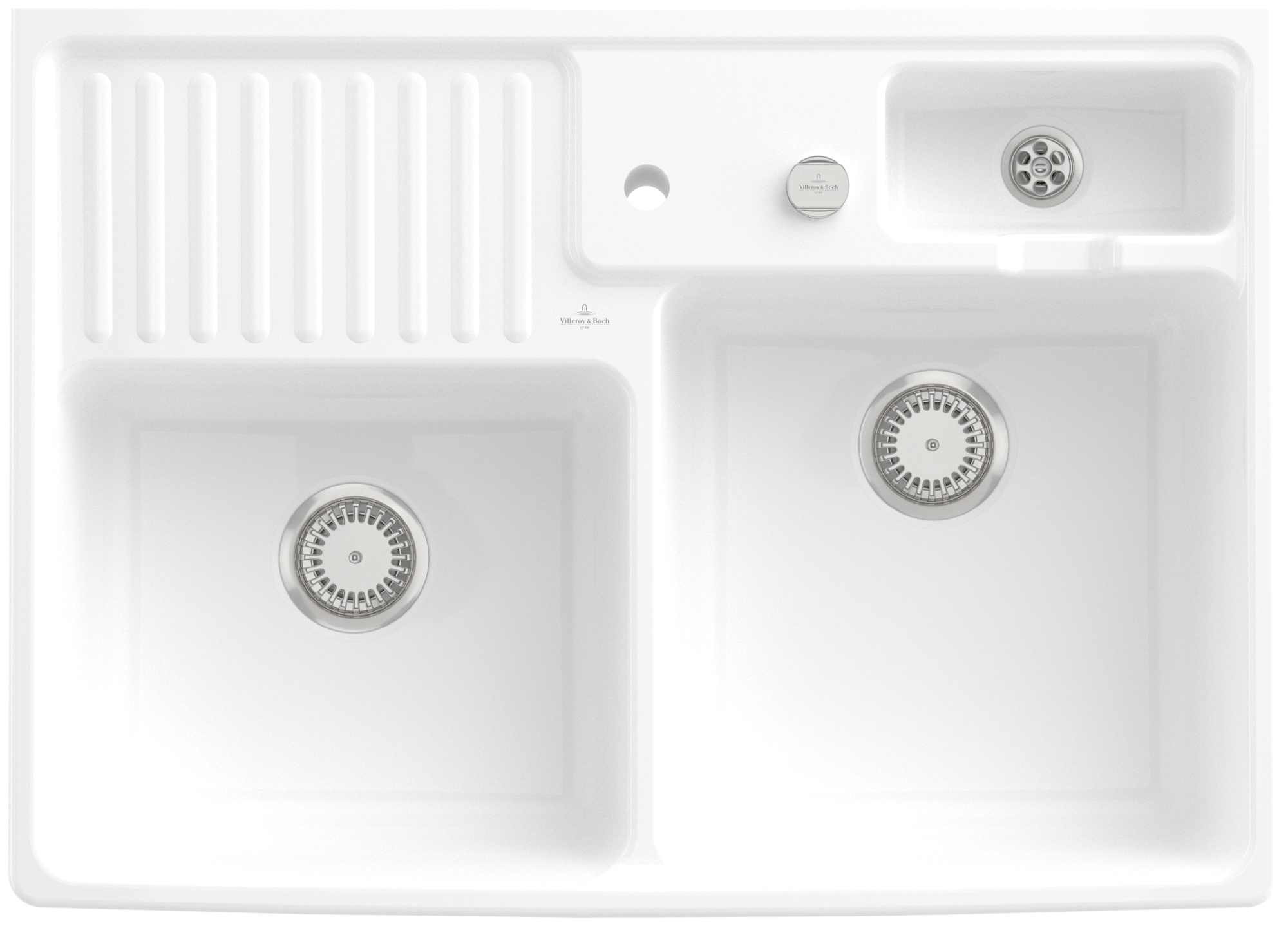 Villeroy & Boch Double-bowl sink Double-bowl sink included Waste system with pop-up waste system, of Ceramic, 895x630mm, White Alpin CeramicPlus