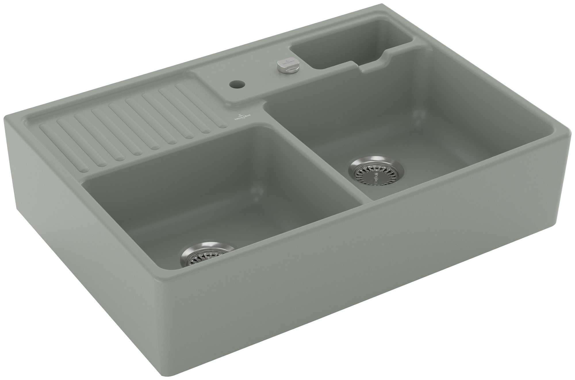 Villeroy & Boch Lavello doppio Lavello doppio incluso Batteria di scarico con scarico ad eccentrico, di Ceramica, 895x630mm, Morning Green CeramicPlus