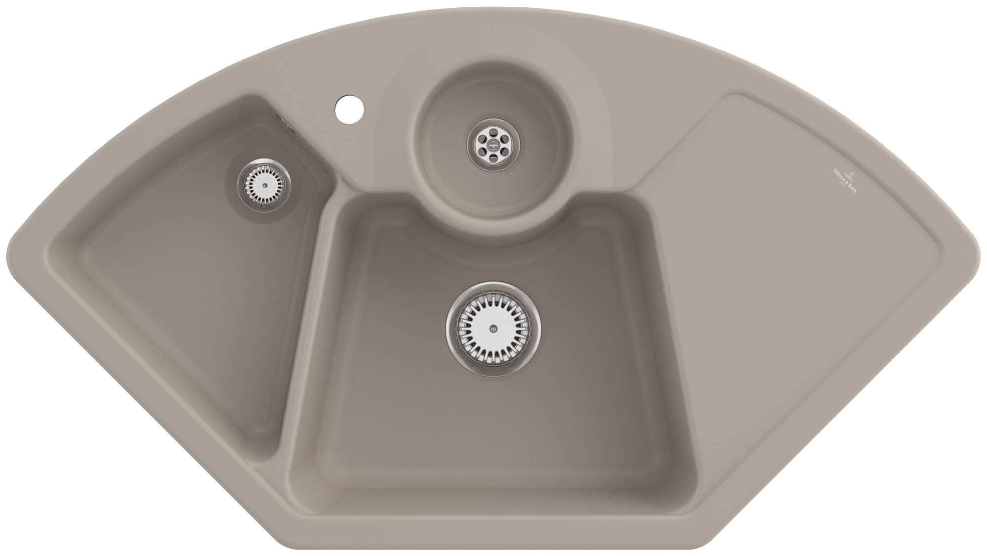 Villeroy & Boch Solo corner Corner sink included Waste system with basket strainer waste, of Ceramic, 1075x600mm, Almond CeramicPlus