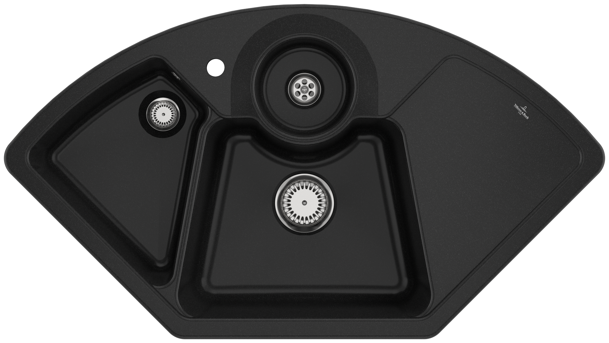 Villeroy & Boch Solo corner Corner sink included Waste system with basket strainer waste, of Ceramic, 1075x600mm, Chromit CeramicPlus