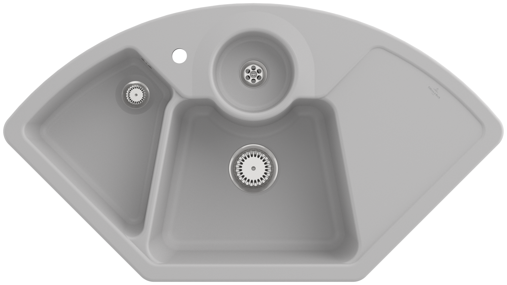 Villeroy & Boch Solo corner Corner sink included Waste system with basket strainer waste, of Ceramic, 1075x600mm, Steam CeramicPlus
