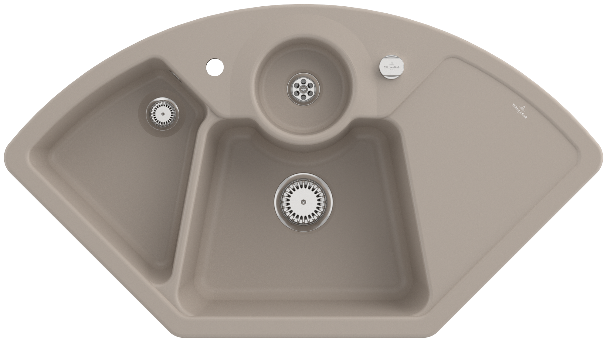 Villeroy & Boch Solo corner Corner sink included Waste system with pop-up waste system, of Ceramic, 1075x600mm, Almond CeramicPlus