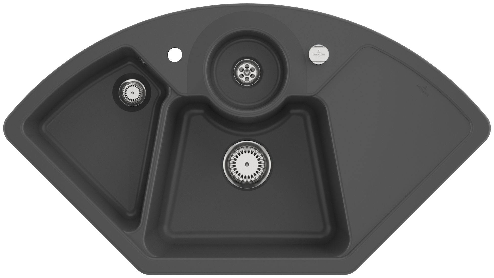 Villeroy & Boch Solo corner Corner sink included Waste system with pop-up waste system, of Ceramic, 1075x600mm, Graphite CeramicPlus