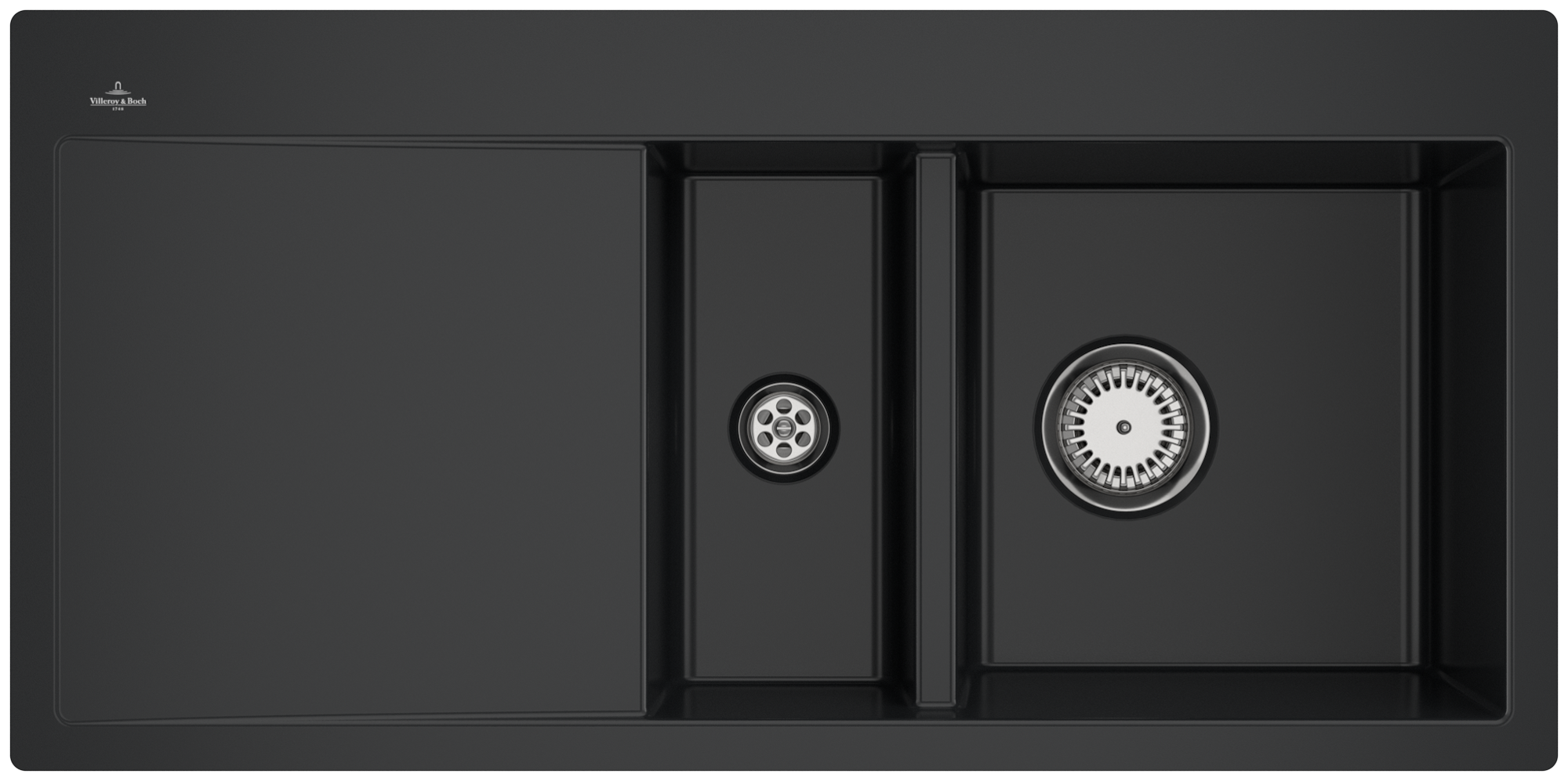 Villeroy & Boch Subway 60 flat Flush-mounted sink included Waste system with basket strainer waste, of Ceramic, 965x475mm, Pure Black