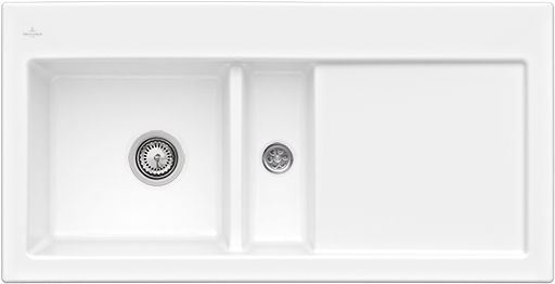 Villeroy & Boch Subway 60 Einbauspüle inklusive Ablaufgarnitur mit Handbetätigung, aus Keramik, 1000x510mm, Snow White CeramicPlus