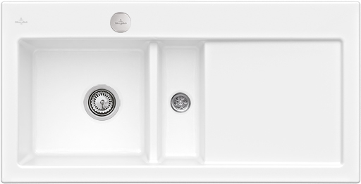 Villeroy & Boch Subway 60 flat Flush-mounted sink included Waste system with pop-up waste system, of Ceramic, 965x475mm, White Alpin CeramicPlus