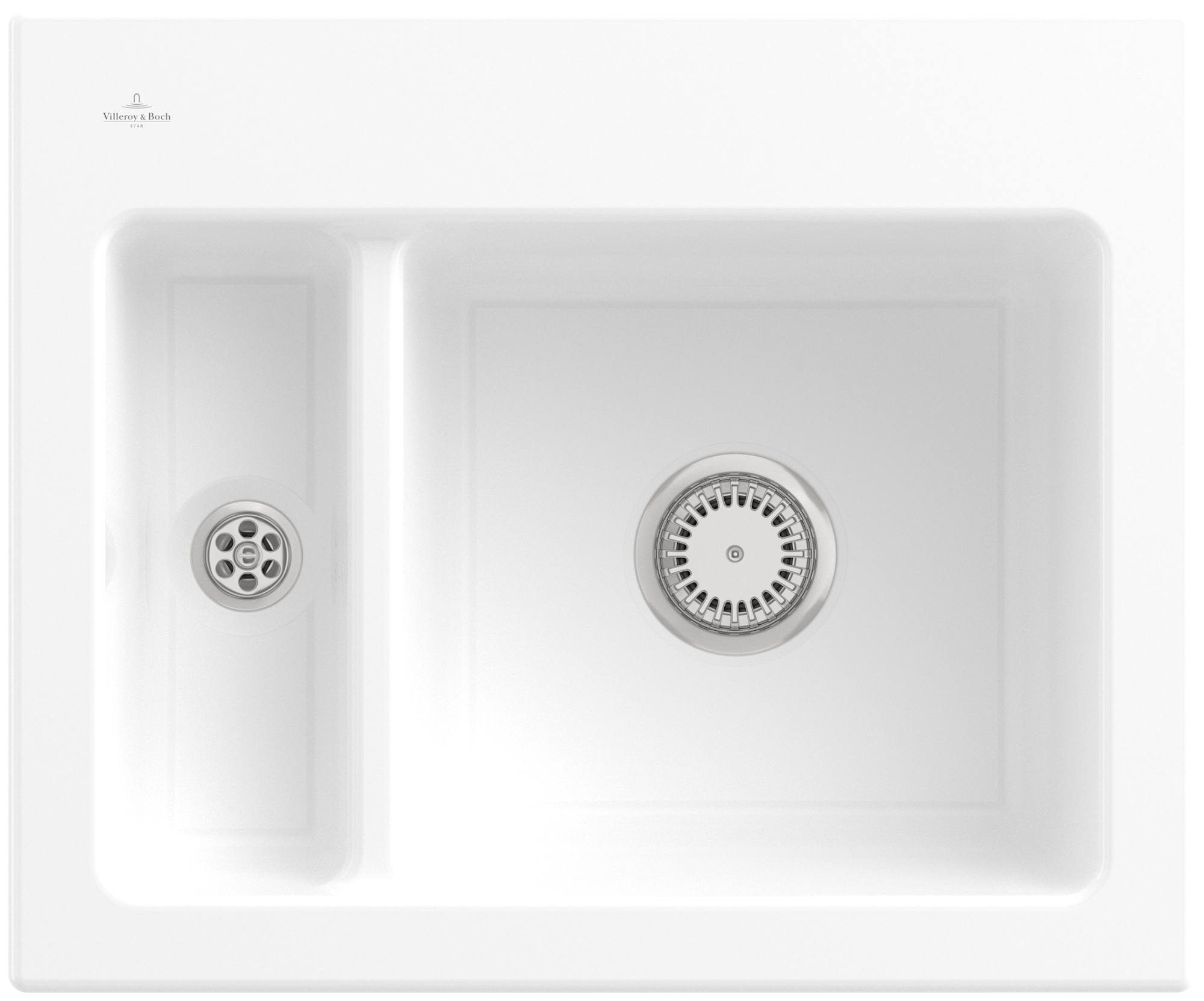 Villeroy & Boch Subway 60 XM Évier à encastrer inclus Vidage avec vidage manuel, en Céramique, 620x510mm, Snow White CeramicPlus