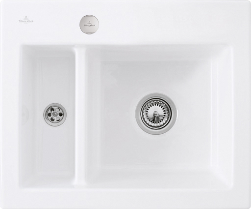 Villeroy & Boch Subway 60 XM flat Vlakinbouw spoelbak inclusief Afvoergarnituur met afvoergarnituur met wastebediening, van Keramiek, 585x475mm, Stone White CeramicPlus