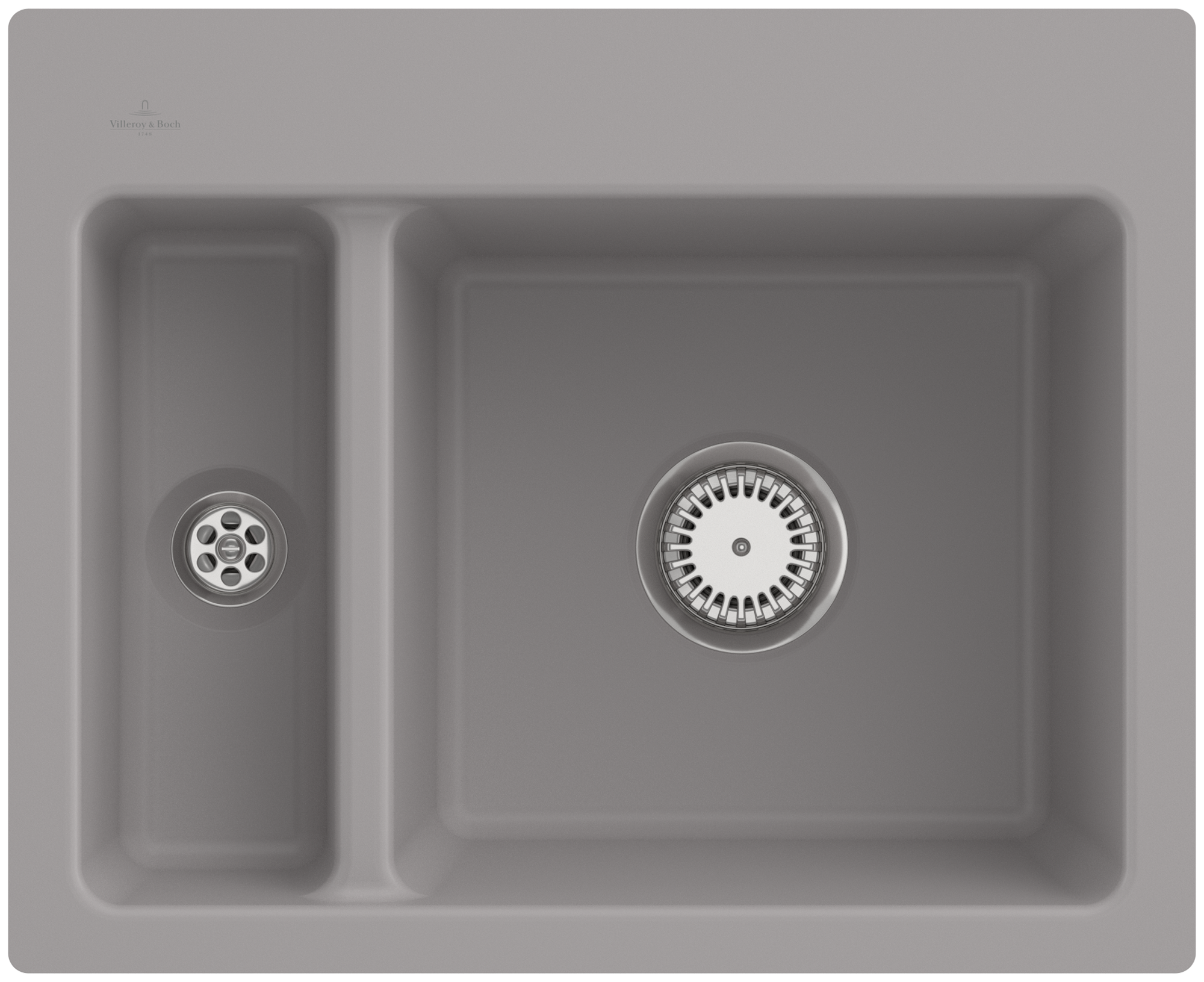 Villeroy & Boch Subway 60 XM flat Évier à fleur de plan inclus Vidage avec vidage manuel, en Céramique, 585x475mm, Fossil CeramicPlus