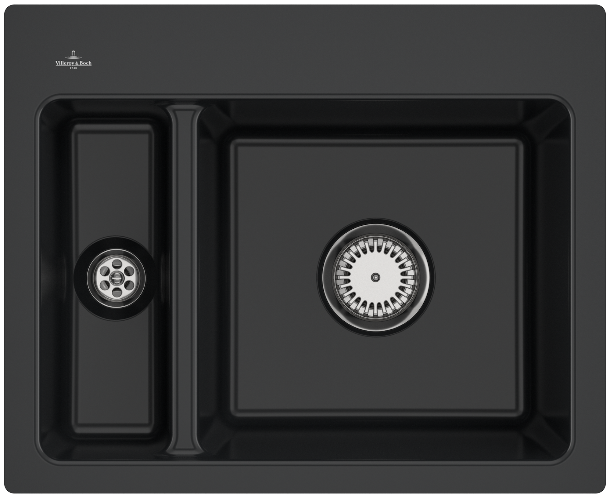 Villeroy & Boch Subway 60 XM flat Flush-mounted sink included Waste system with basket strainer waste, of Ceramic, 585x475mm, Pure Black