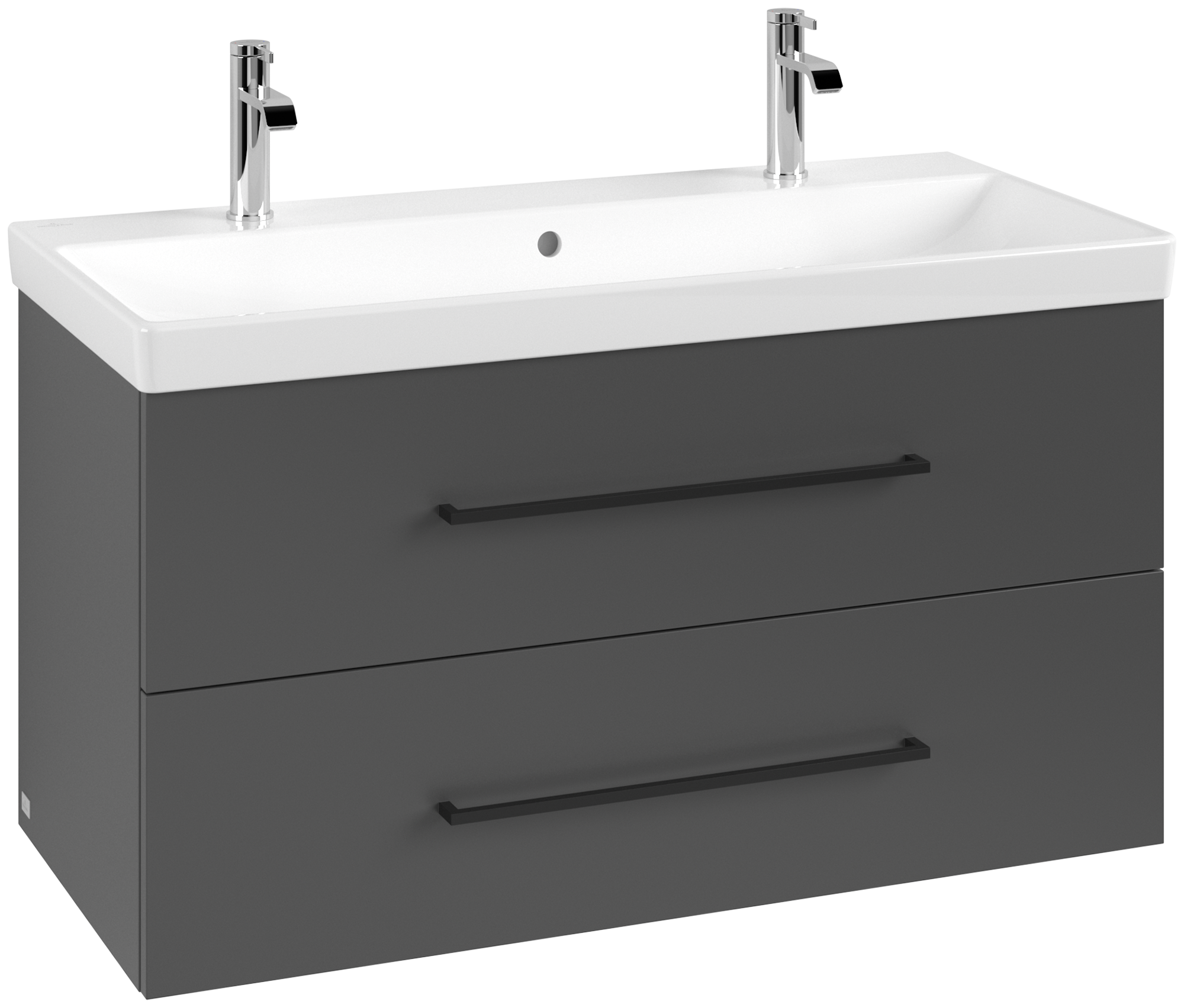 Villeroy & Boch Avento Meuble sous plan, 2 tiroirs sur rails, 976x514x450mm, Caisson: Graphite, Façade: Graphite