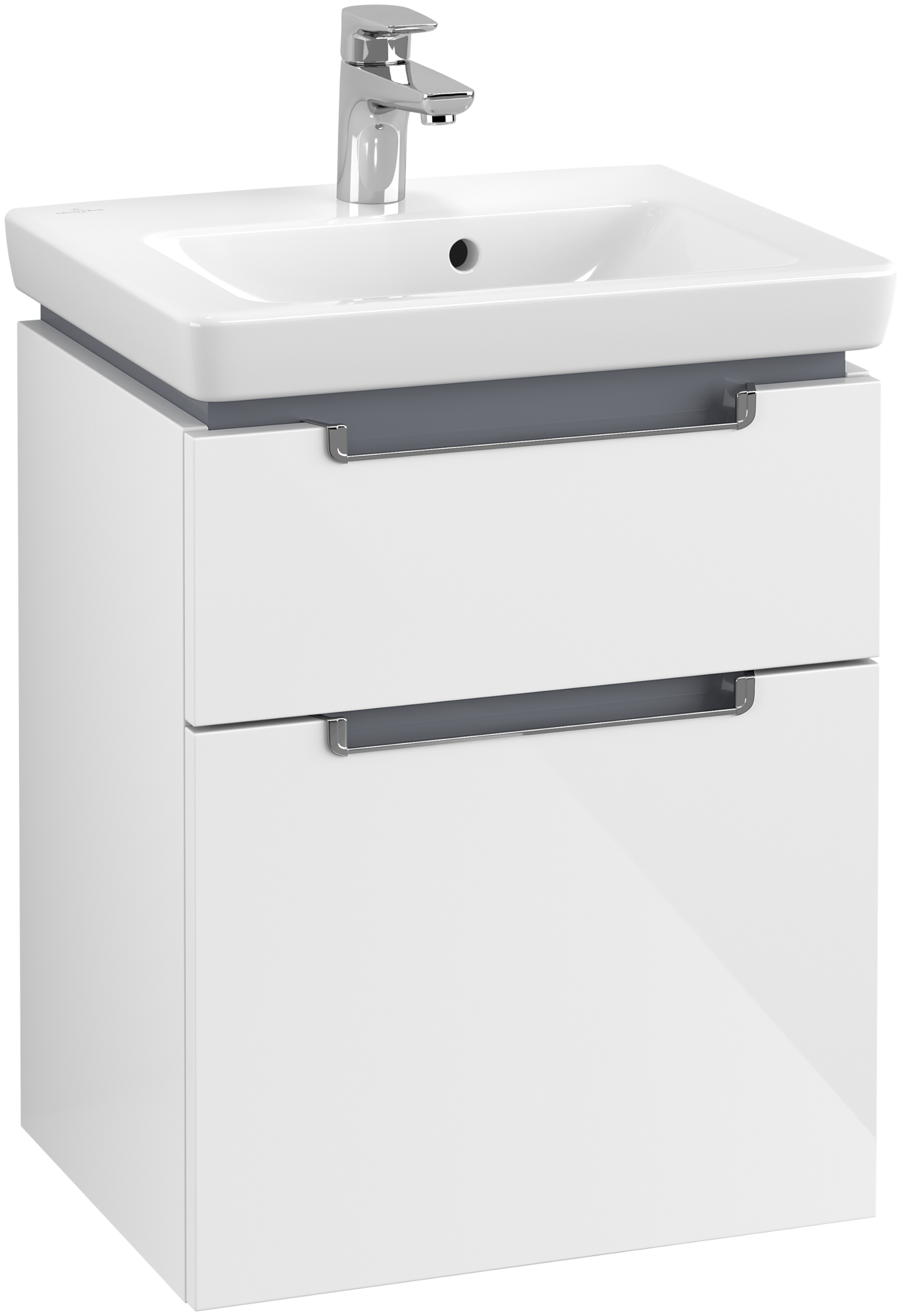 Villeroy & Boch Subway 2.0 Meuble sous plan, 2 tiroirs sur rails, 485x590x380mm, Caisson: Glossy White, Façade: Glossy White