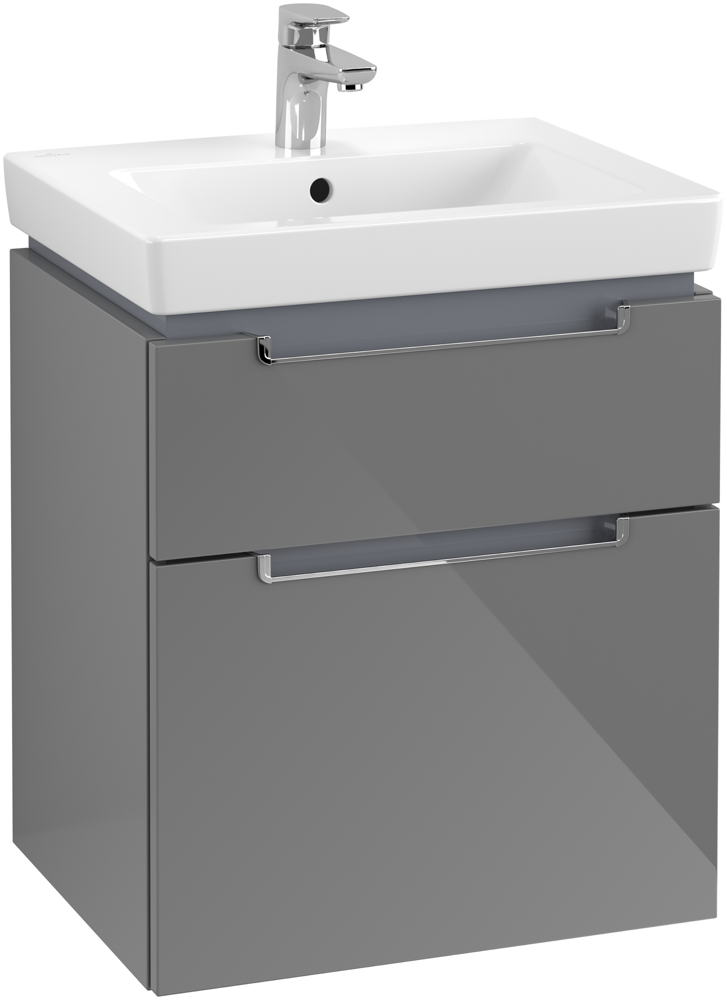 Villeroy & Boch Subway 2.0 Skåp till tvättställ, 2 utdragbara fack, 537x590x423mm, Kropp: Glossy Grey, Framsida: Glossy Grey