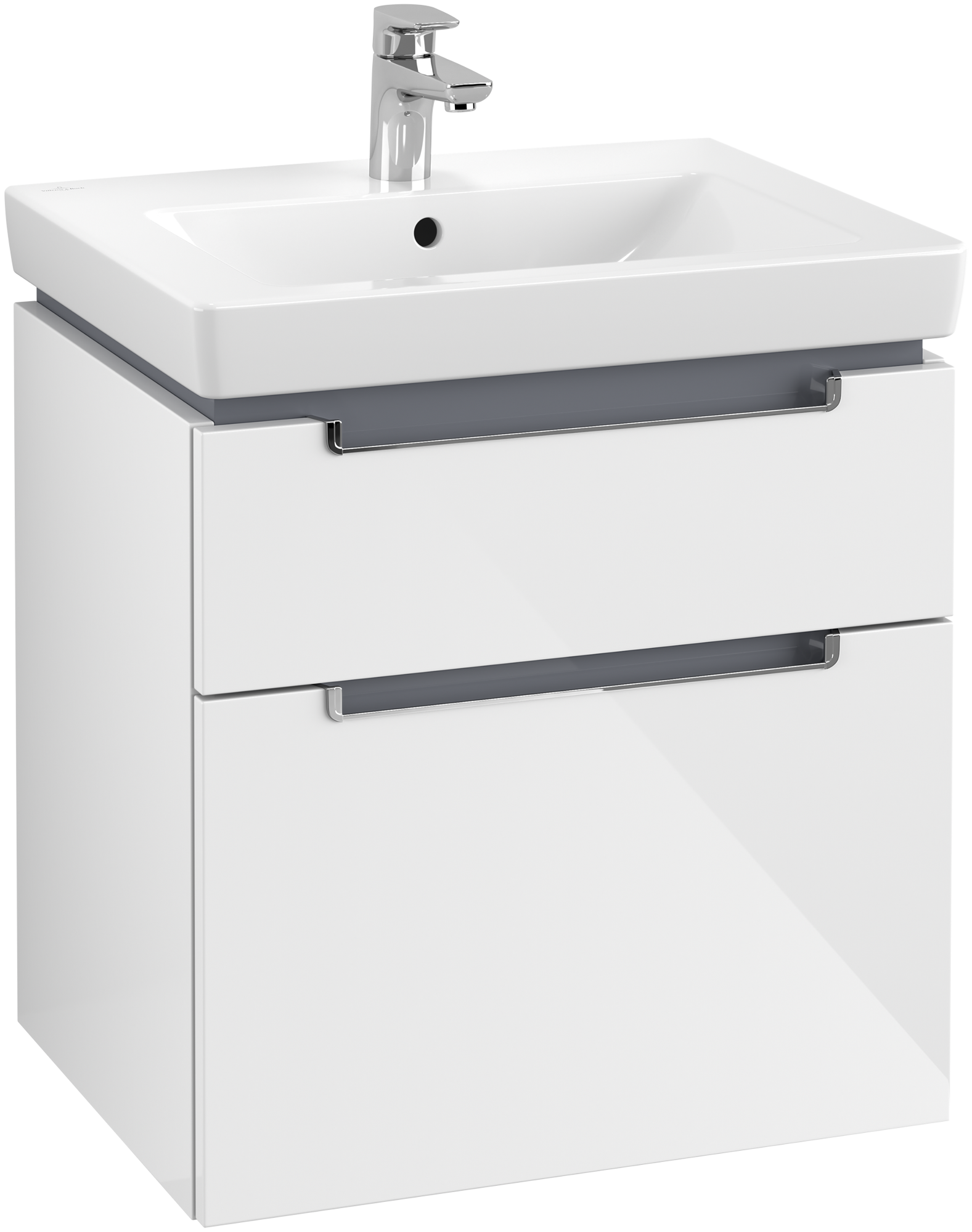 Villeroy & Boch Subway 2.0 Meuble sous plan, 2 tiroirs sur rails, 587x590x454mm, Caisson: Glossy White, Façade: Glossy White