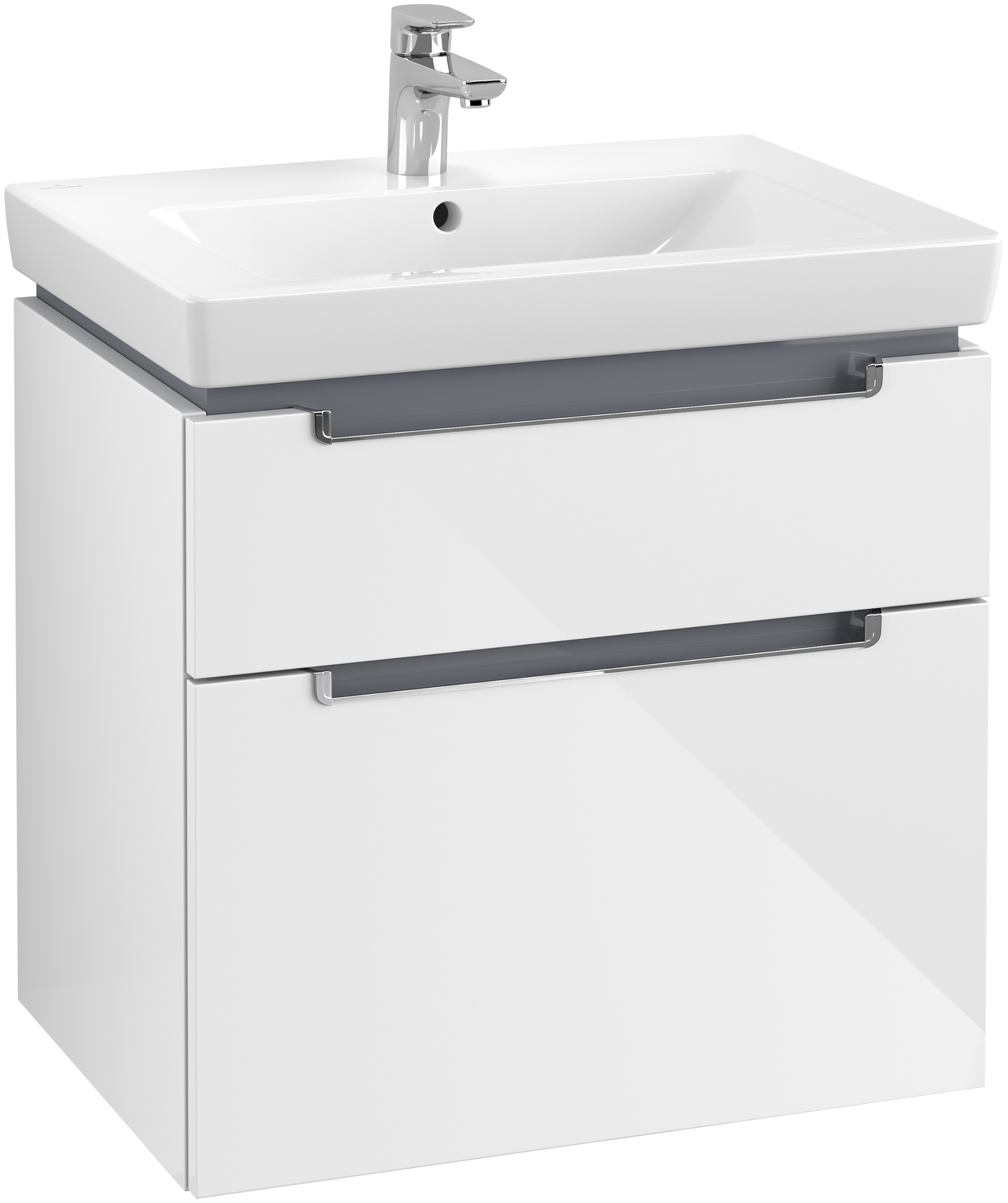 Villeroy & Boch Subway 2.0 Meuble sous plan, 2 tiroirs sur rails, 637x590x454mm, Caisson: Glossy White, Façade: Glossy White