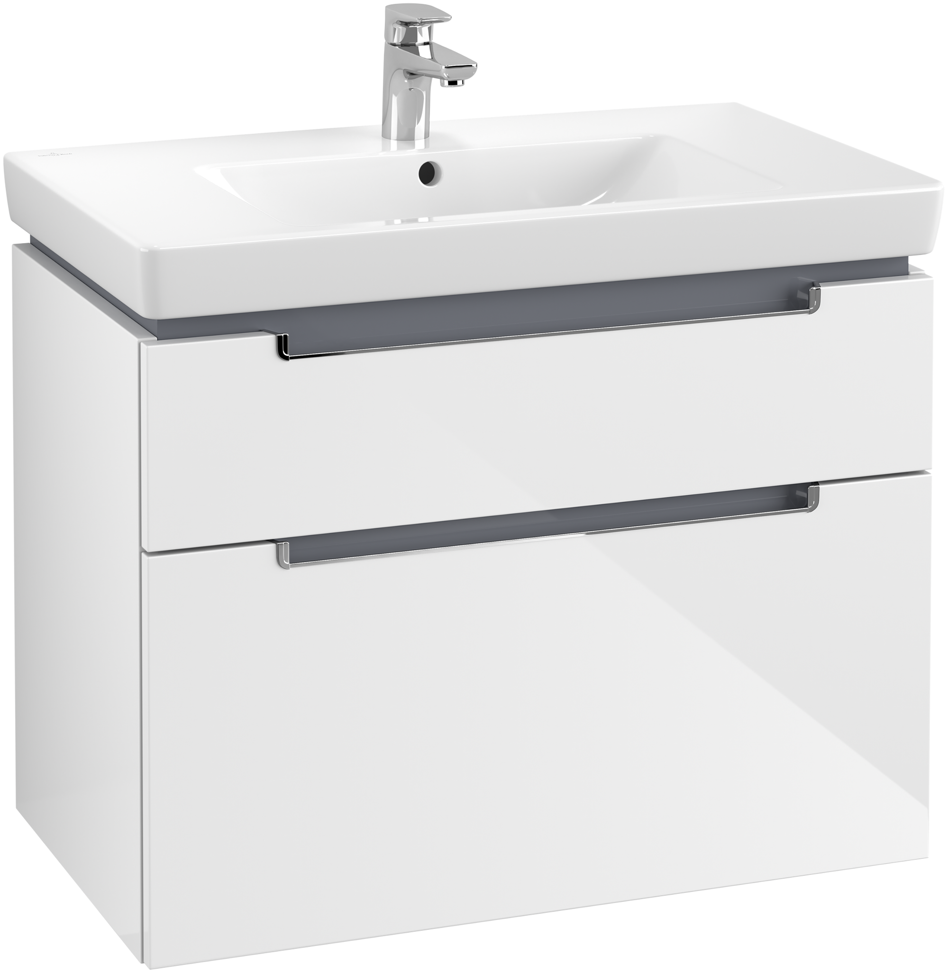 Villeroy & Boch Subway 2.0 Meuble sous plan, 2 tiroirs sur rails, 787x590x449mm, Caisson: Glossy White, Façade: Glossy White