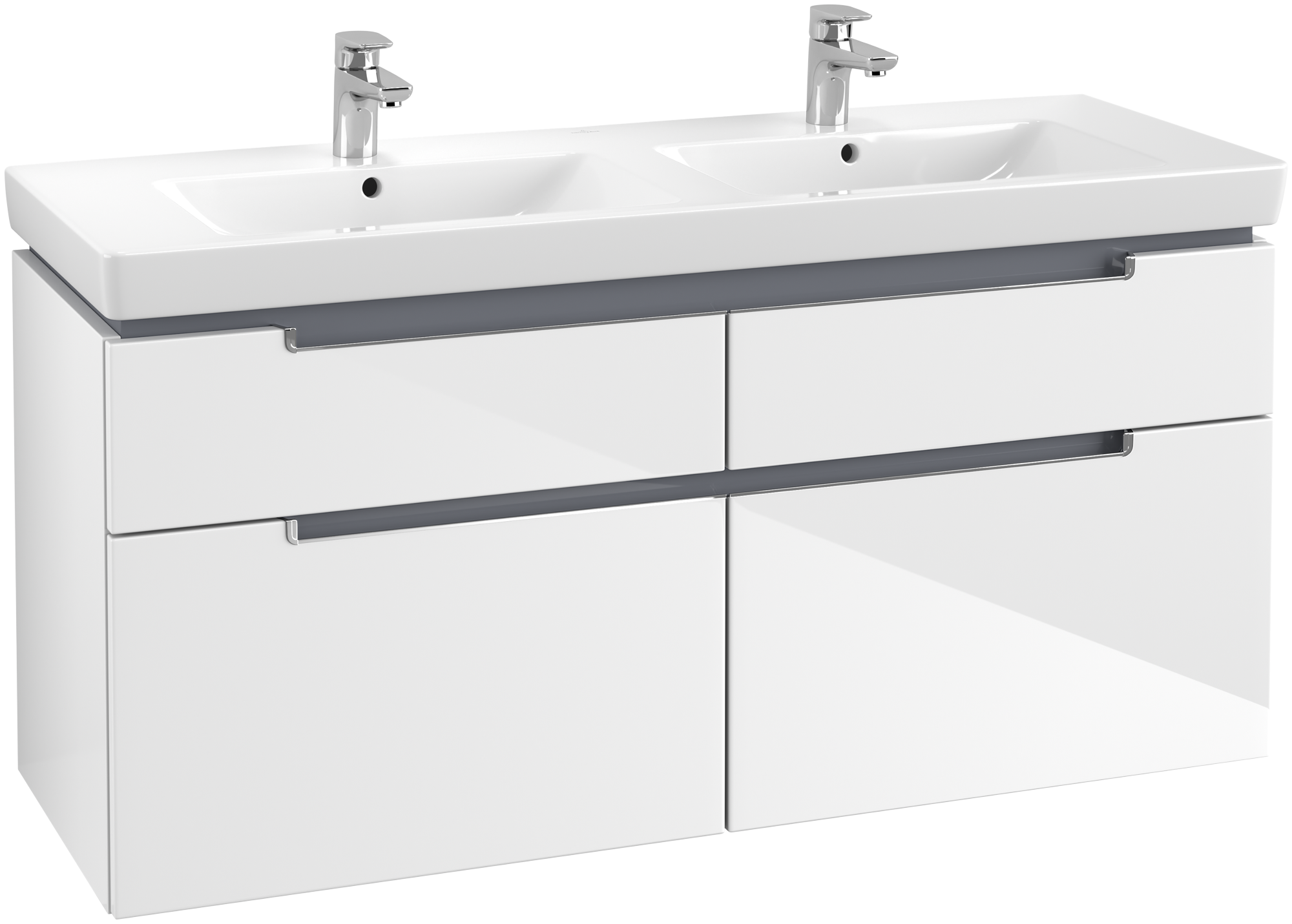 Villeroy & Boch Subway 2.0 Waschbeckenunterschrank, 4 Auszüge, 1287x590x449mm, Korpus: Glossy White, Front: Glossy White