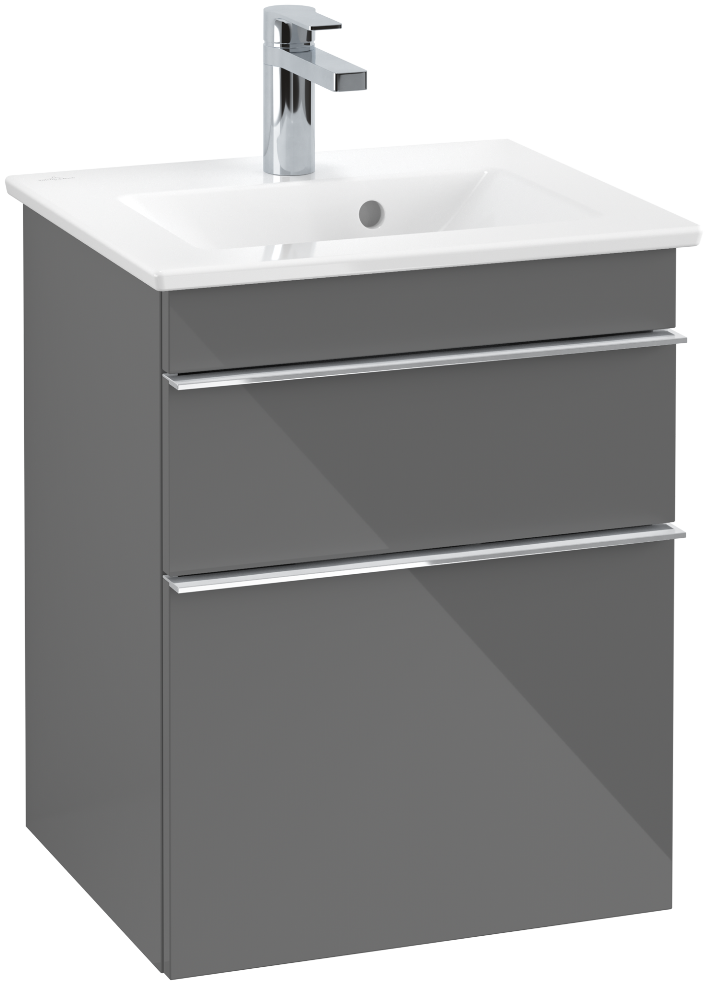 Villeroy & Boch Venticello Vanity unit, 2 pull-out compartments, 466x590x425mm, Body: Glossy Grey, Front: Glossy Grey