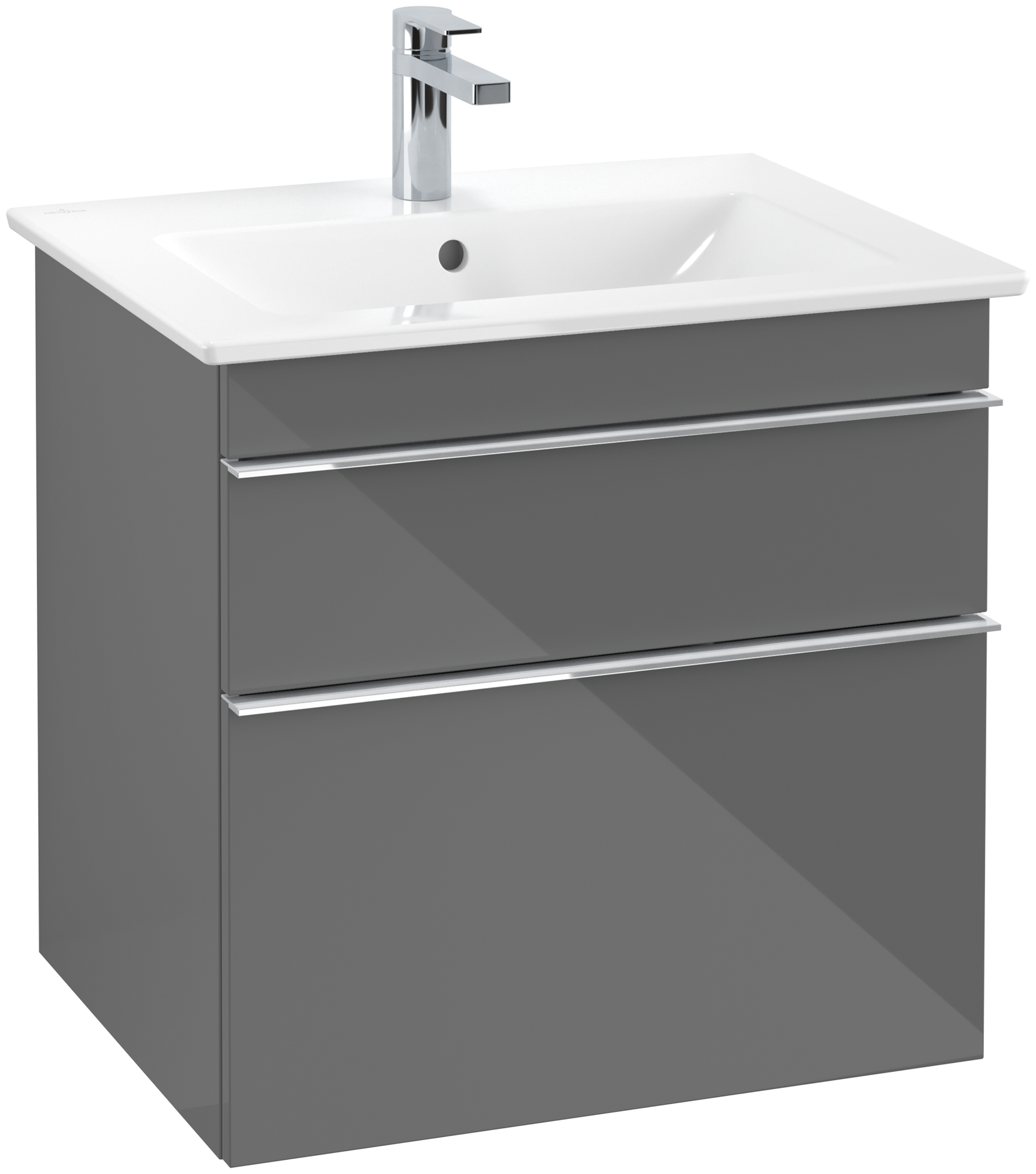 Villeroy & Boch Venticello Waschbeckenunterschrank, 2 Auszüge, 603x590x502mm, Korpus: Glossy Grey, Front: Glossy Grey