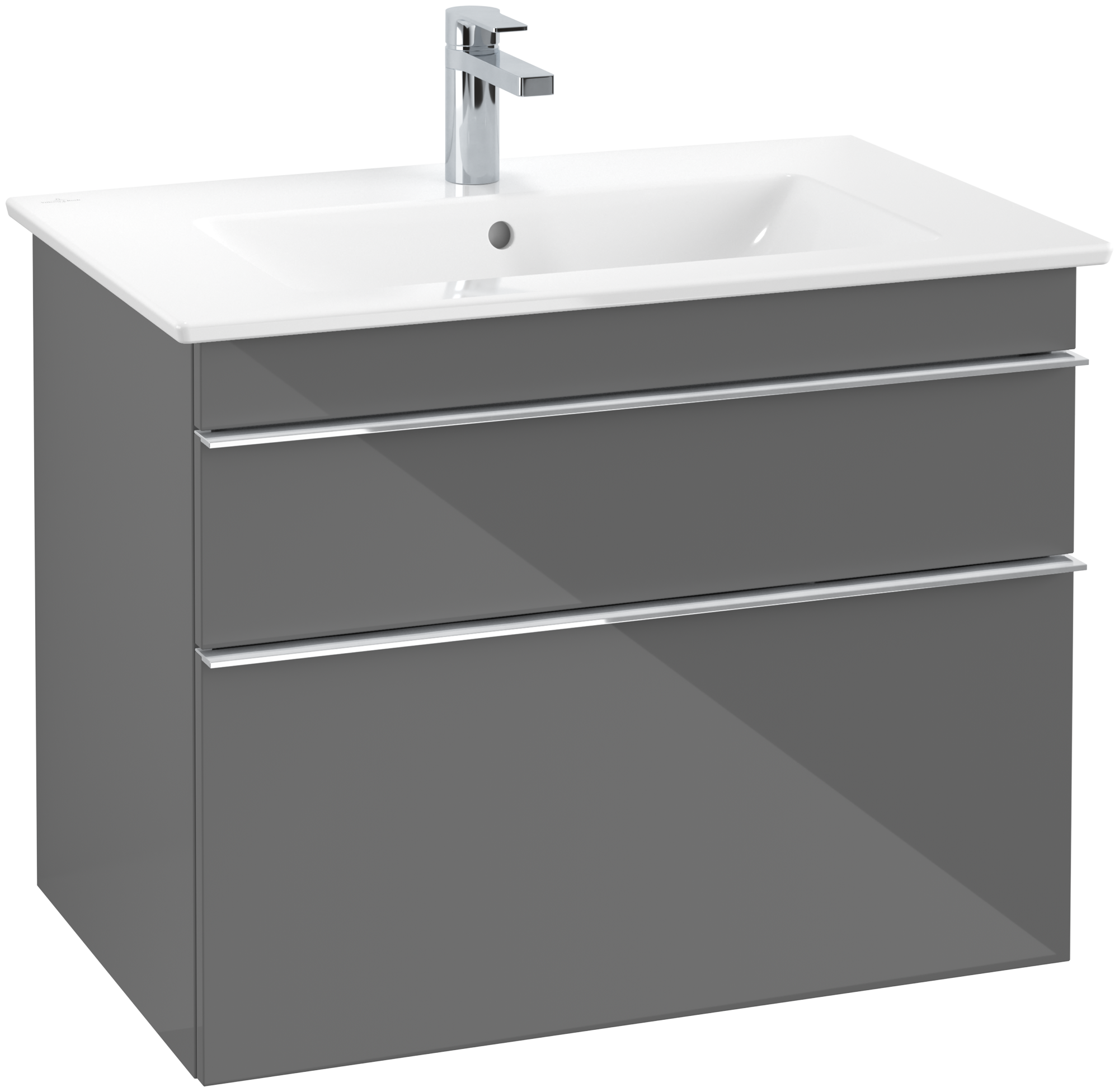 Villeroy & Boch Venticello Waschbeckenunterschrank, 2 Auszüge, 753x590x502mm, Korpus: Glossy Grey, Front: Glossy Grey
