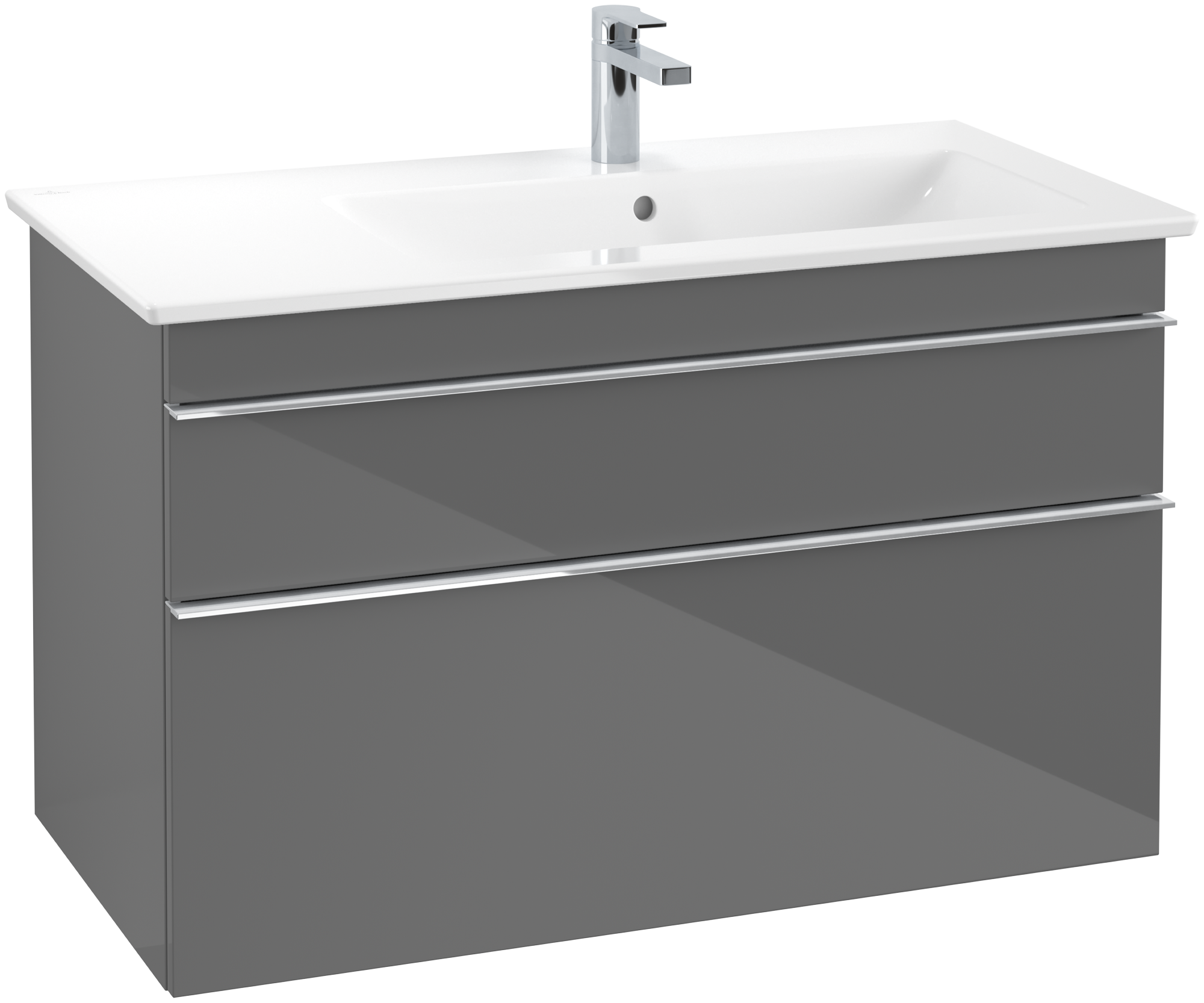 Villeroy & Boch Venticello Waschbeckenunterschrank, 2 Auszüge, 953x590x502mm, Korpus: Glossy Grey, Front: Glossy Grey