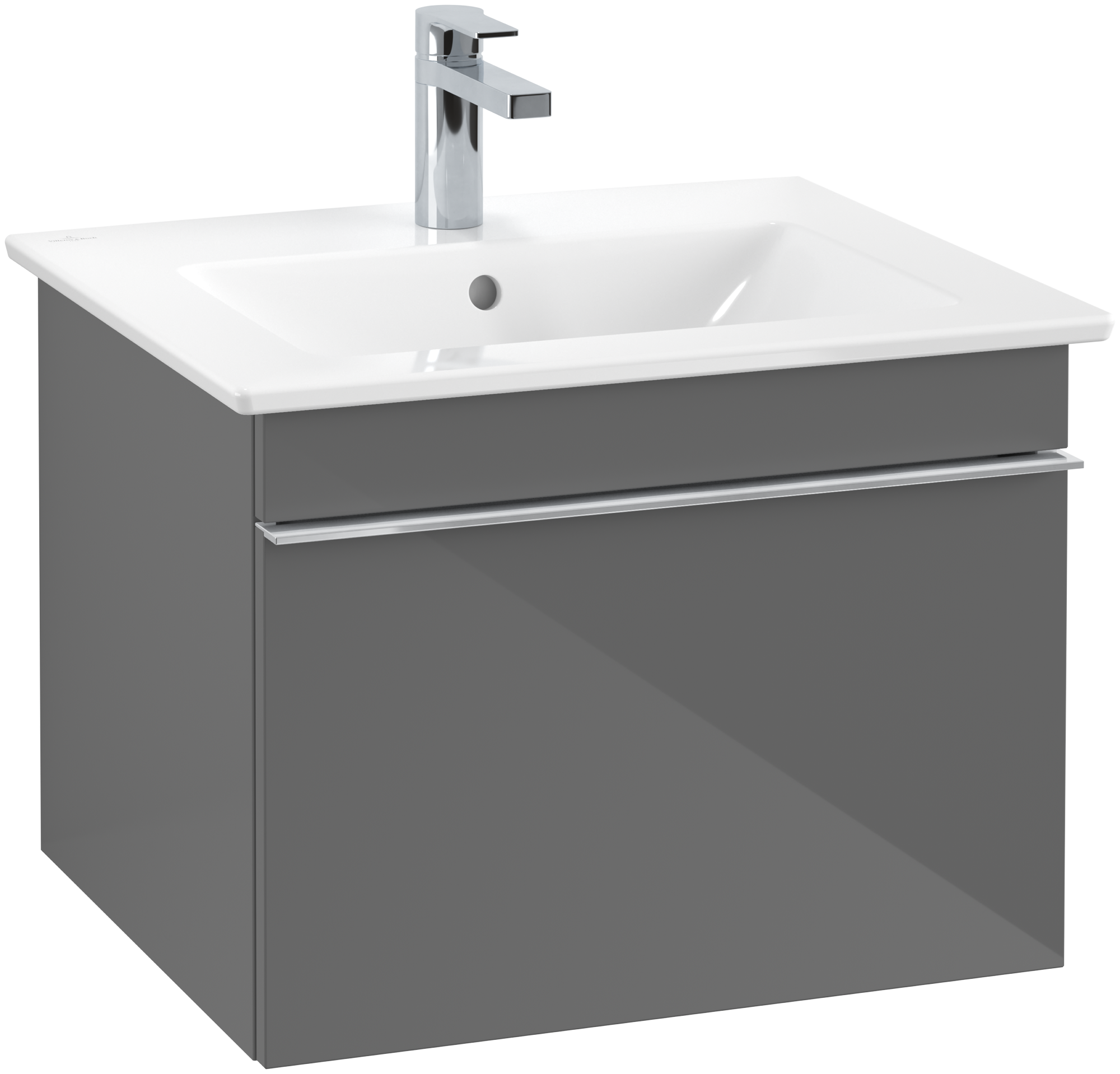 Villeroy & Boch Venticello Vanity unit, 1 pull-out compartment, 553x420x477mm, Body: Glossy Grey, Front: Glossy Grey