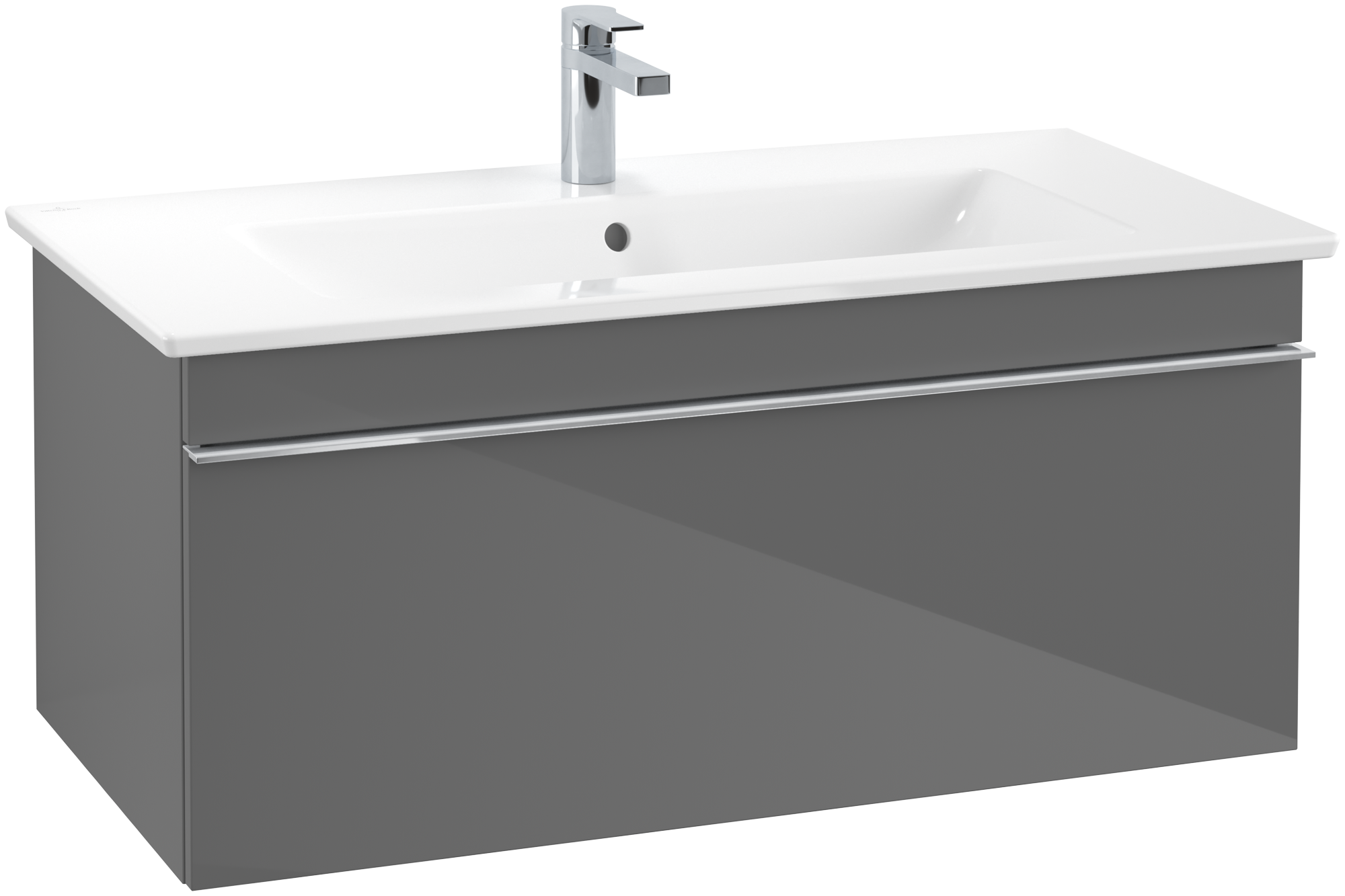 Villeroy & Boch Venticello Vanity unit, 1 pull-out compartment, 953x420x502mm, Body: Glossy Grey, Front: Glossy Grey
