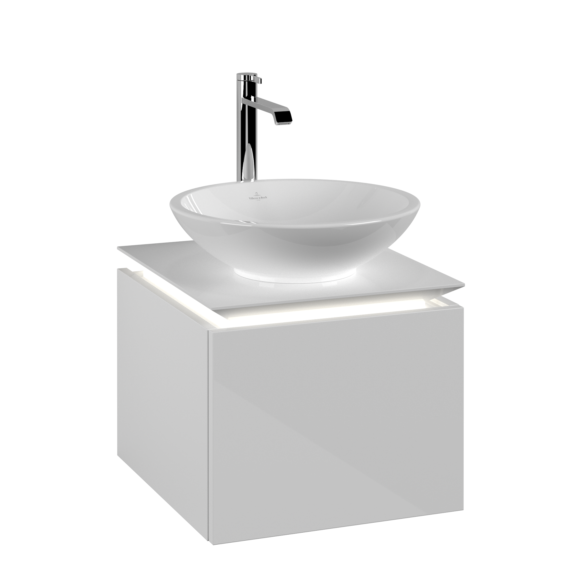 Villeroy & Boch Legato Waschbeckenunterschrank, mit Beleuchtung, 1 Auszug, 450x380x500mm, Korpus: Glossy White, Front: Glossy White