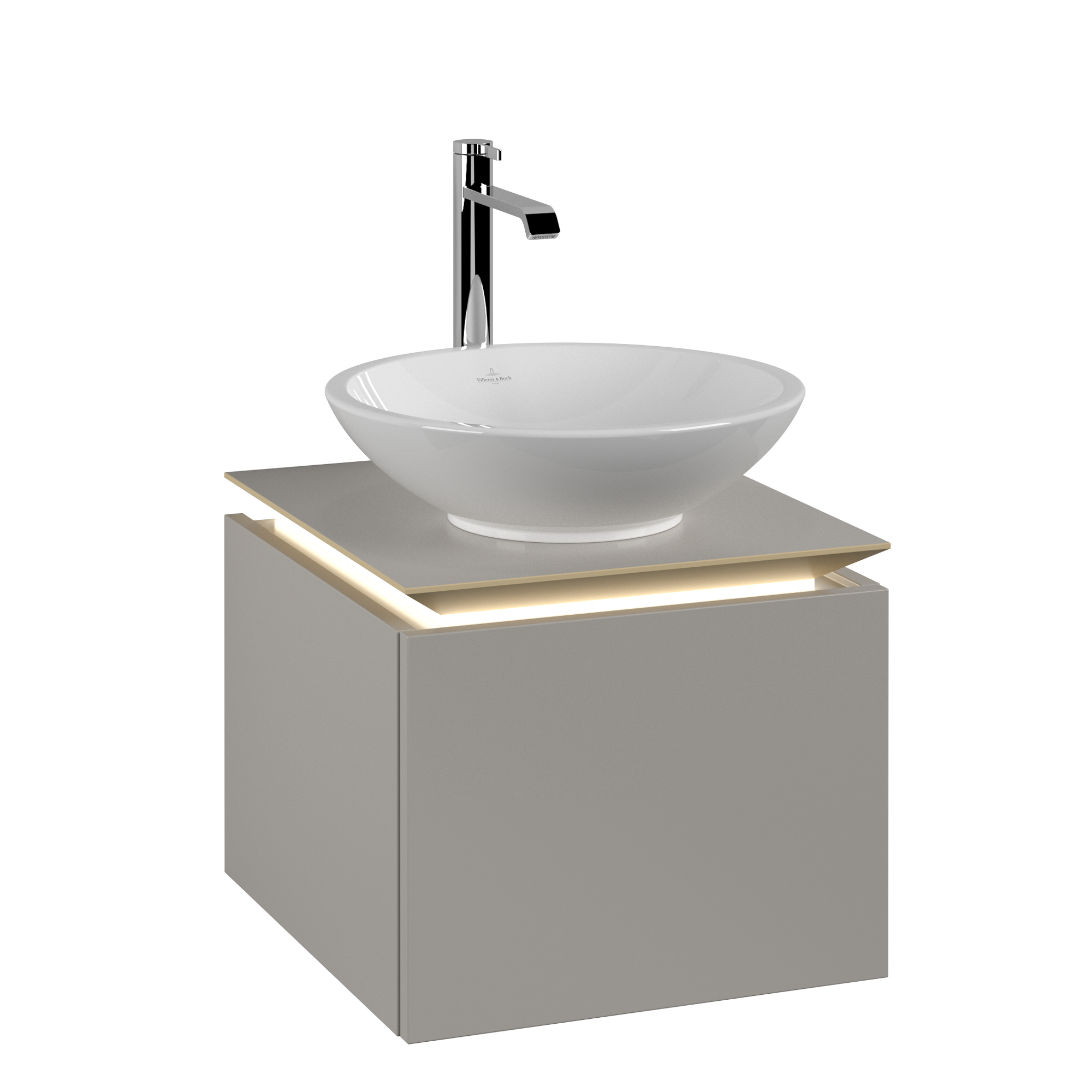 Villeroy & Boch Legato Szafka podumywalkowa, z oświetleniem, 1 element wysuwany, 450x380x500mm, Korpus: Soft Grey, Front: Soft Grey