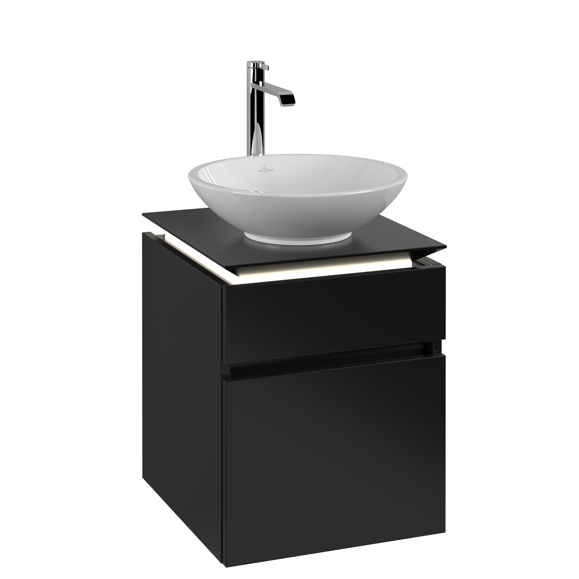 Villeroy & Boch Legato Vanity unit, with lighting, 2 pull-out compartments, 450x550x500mm, Body: Black Matt Lacquer, Front: Black Matt Lacquer