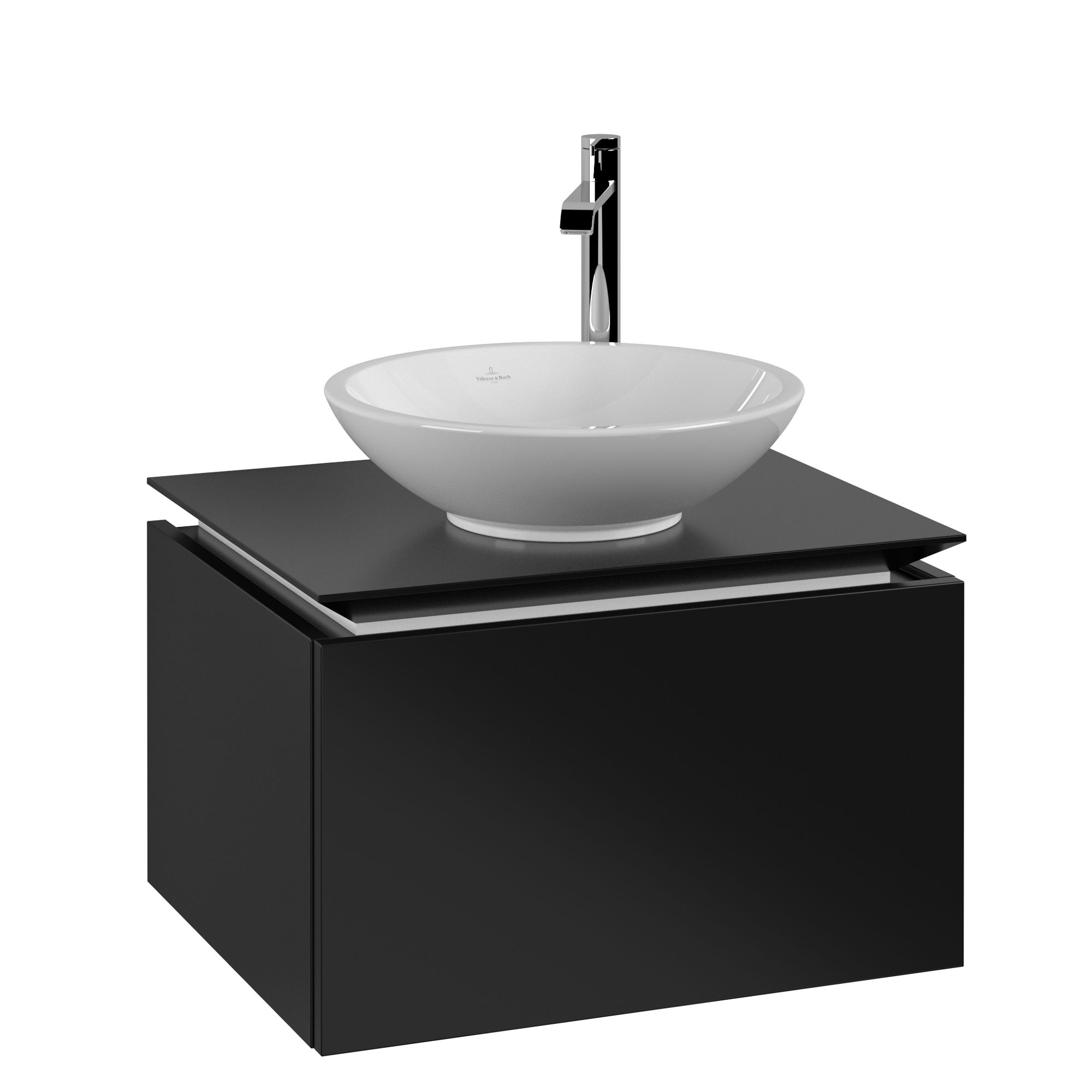 Villeroy & Boch Legato Skåp till tvättställ, 1 utdragbart fack, 600x380x500mm, Kropp: Black Matt Lacquer, Framsida: Black Matt Lacquer