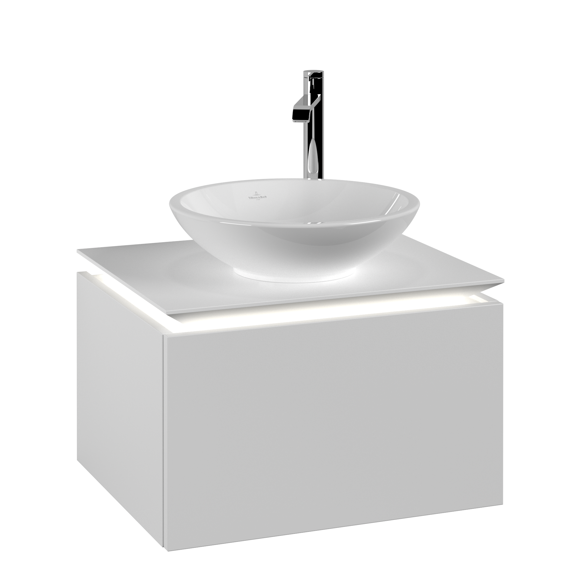 Villeroy & Boch Legato Servantskap, med belysning, 1 uttrekkbart rom, 600x380x500mm, Kropp: White Matt, Front: White Matt
