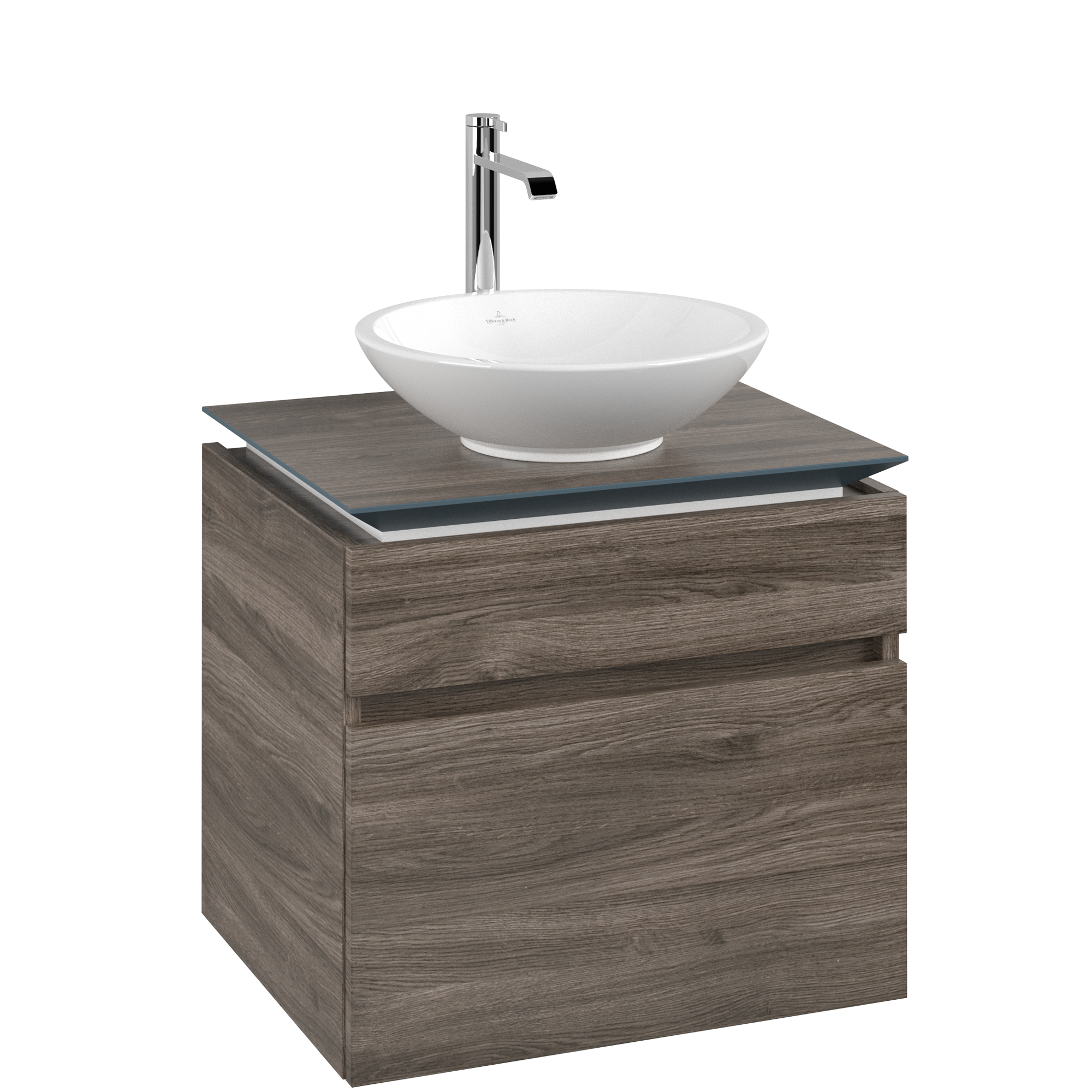 Villeroy & Boch Legato Waschbeckenunterschrank, 2 Auszüge, 600x550x500mm, Korpus: Stone Oak, Front: Stone Oak